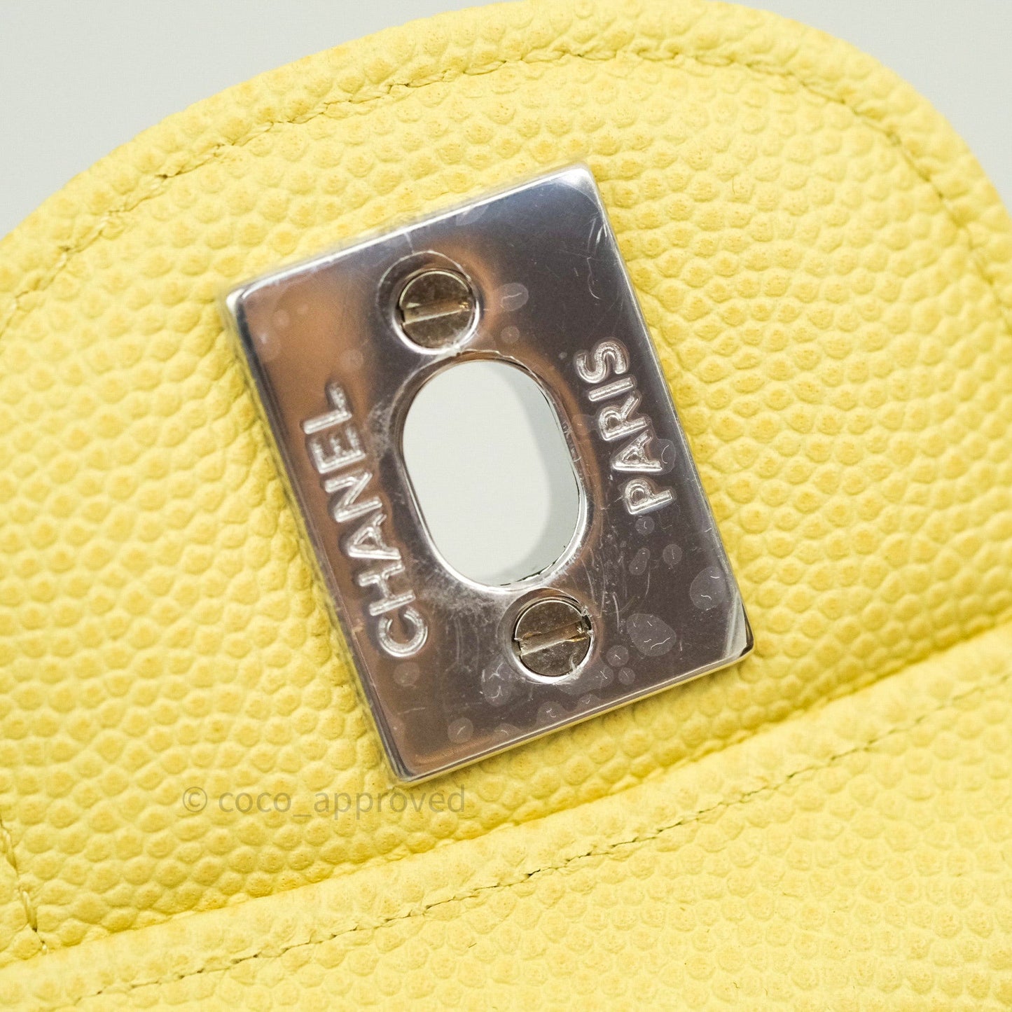 Chanel Classic M/L Medium Double Flap Bag Light Yellow Caviar Silver Hardware