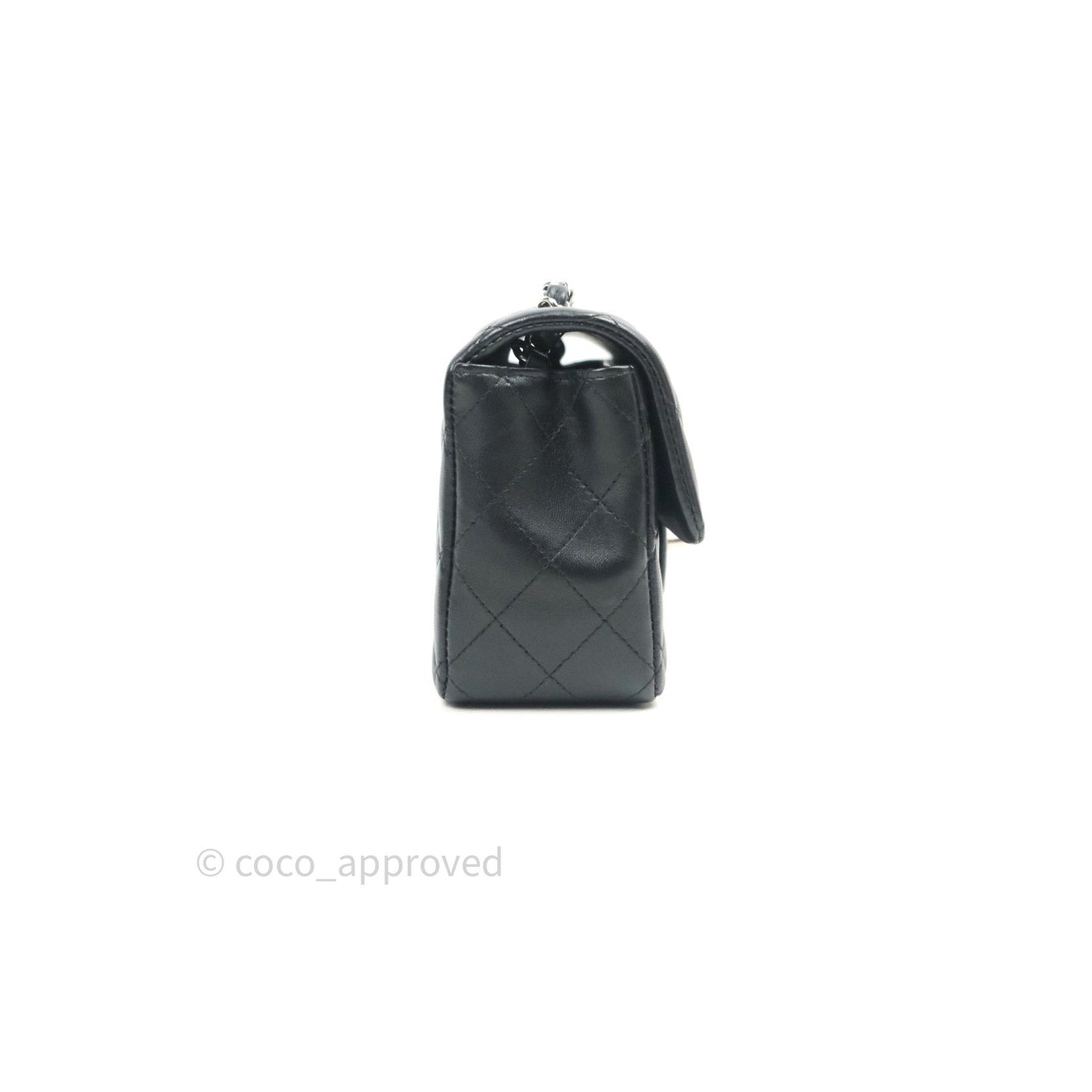 Chanel Quilted Mini Rectangular Black Lambskin Silver Hardware