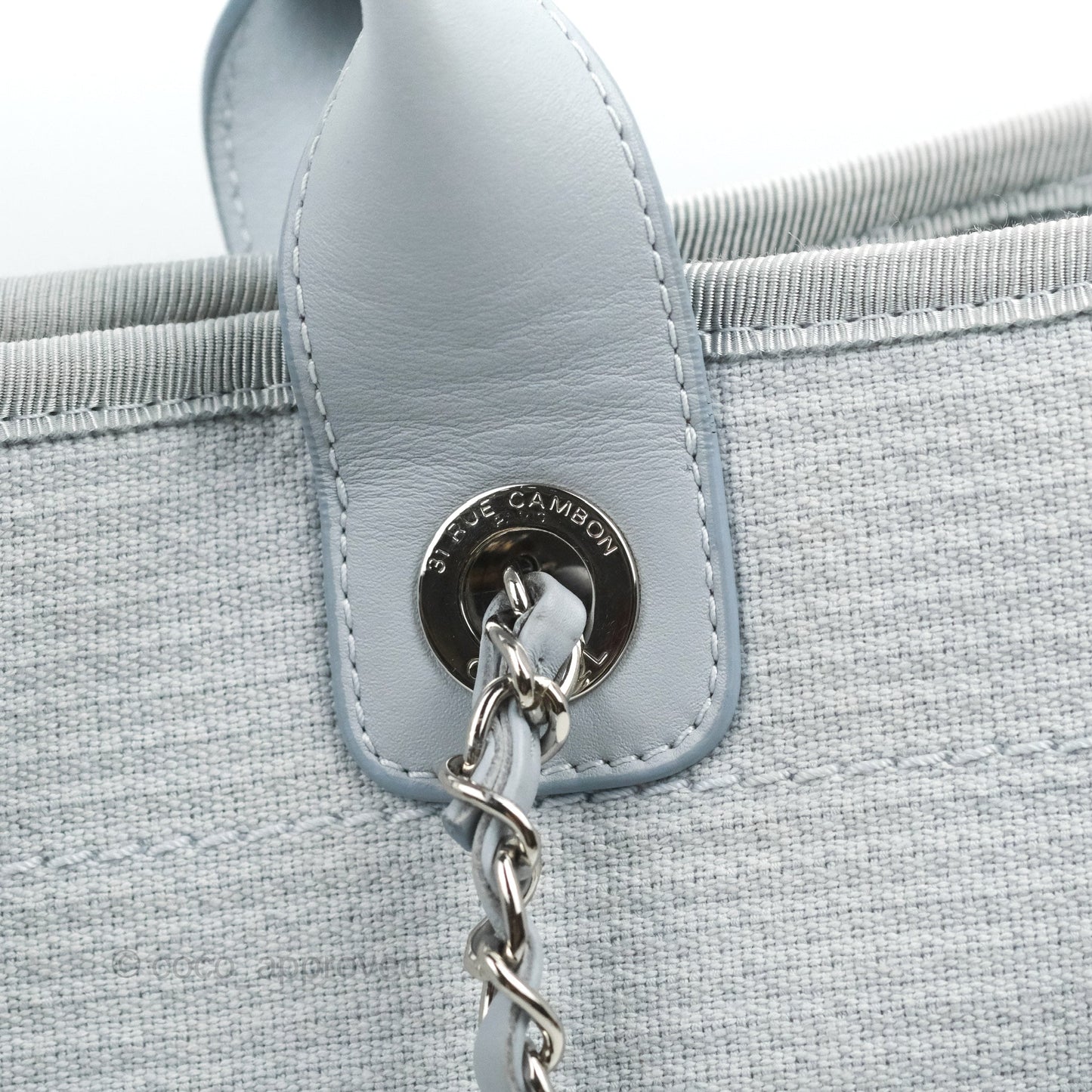 Chanel New Small Deauville Tote Light Blue Silver Hardware