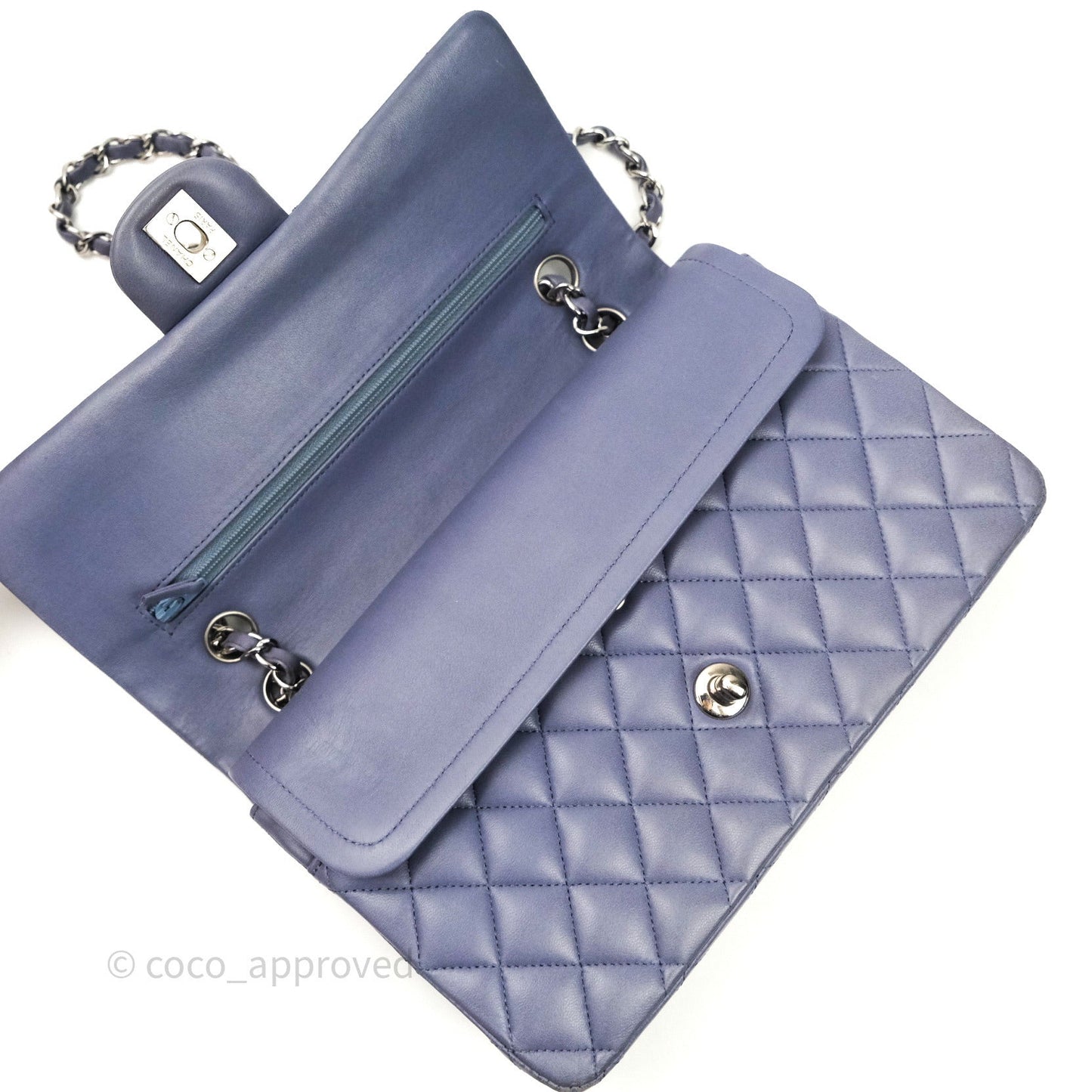 Chanel Classic M/L Medium Double Flap Lavender Blue Silver Hardware