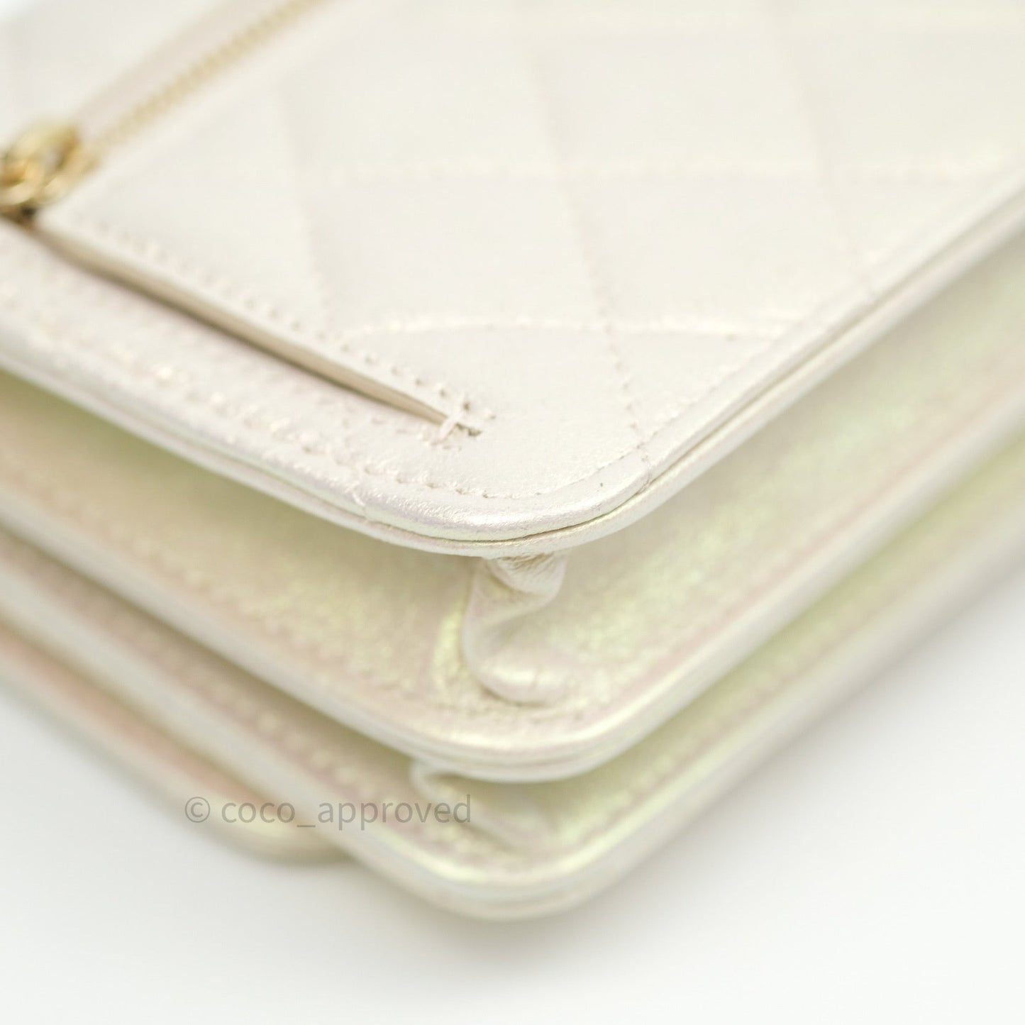 Chanel Quilted Mini Wallet on Chain WOC Iridescent Ivory Gold Hardware 20A