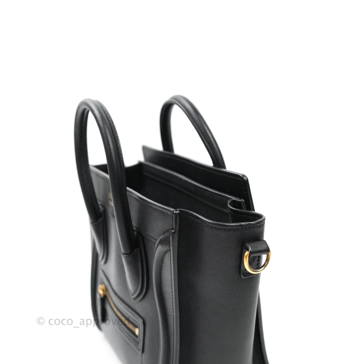 Celine Nano Luggage in Black Calfskin Antique Gold Hardware