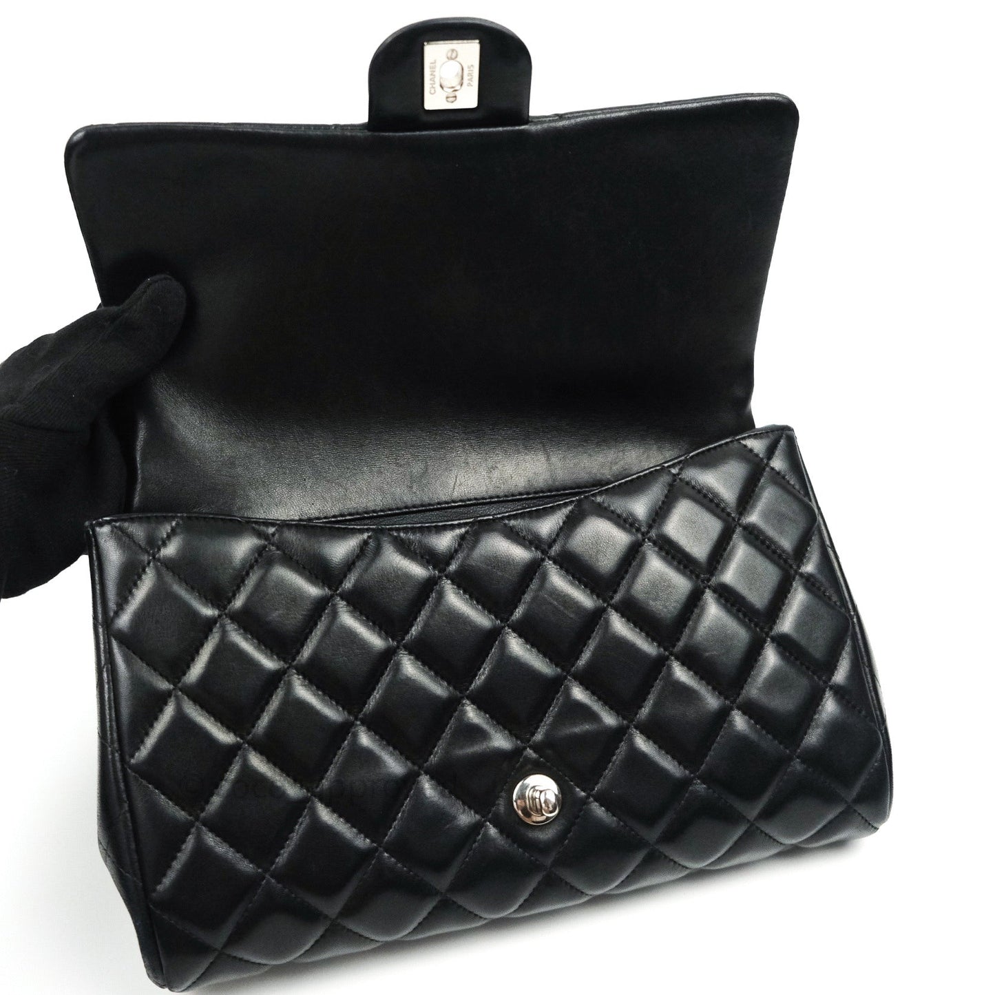 Chanel Quilted Clutch with Chain Black Lambskin Silver Hardware