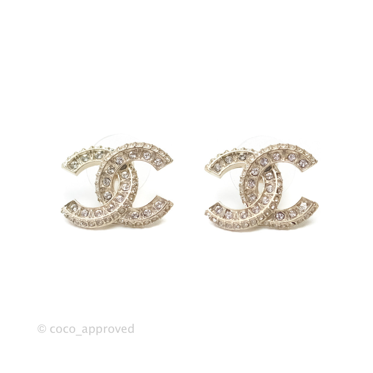 Chanel Crystal CC Earrings Light Gold Tone