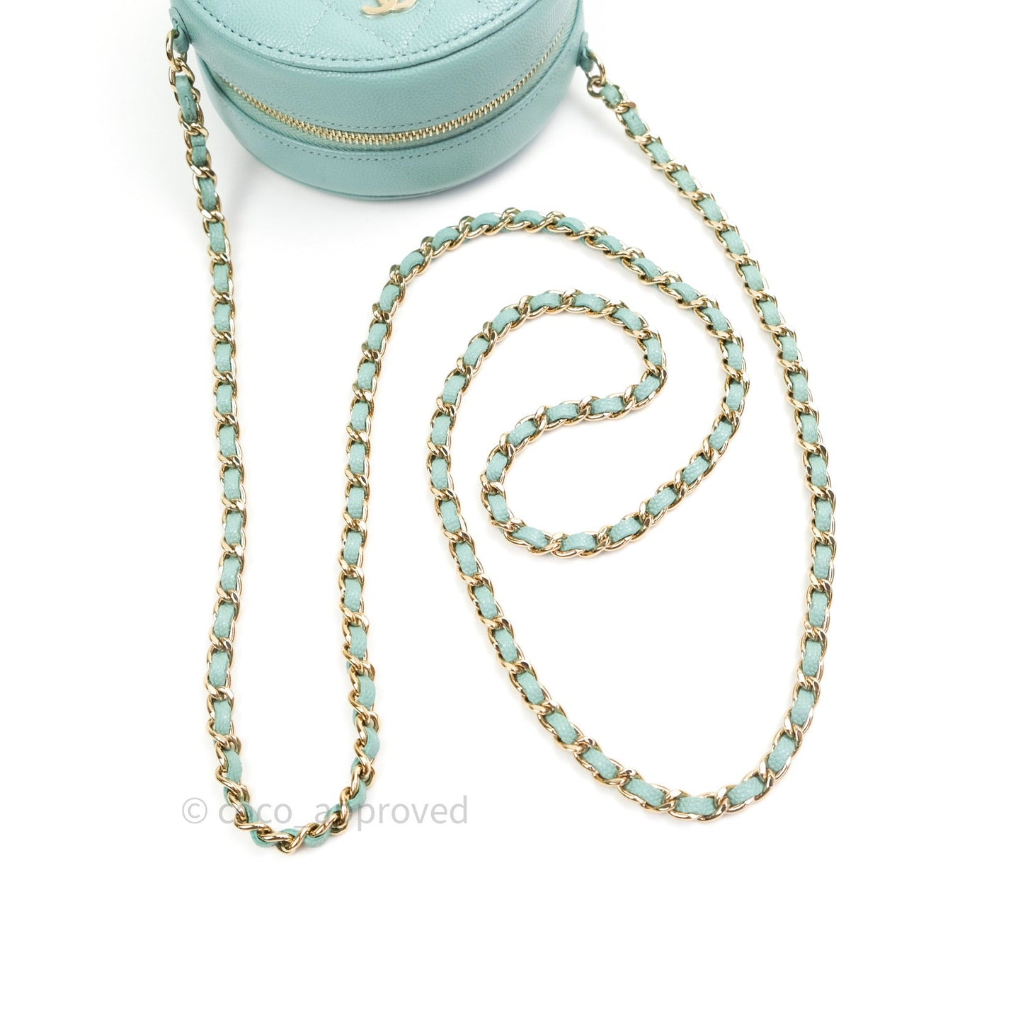 Chanel Round Circle Bag Tiffany Blue Caviar Light Gold Hardware