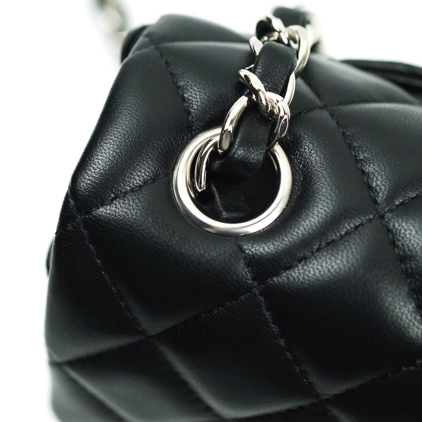 Chanel Quilted Mini Rectangular Black Lambskin Silver Hardware