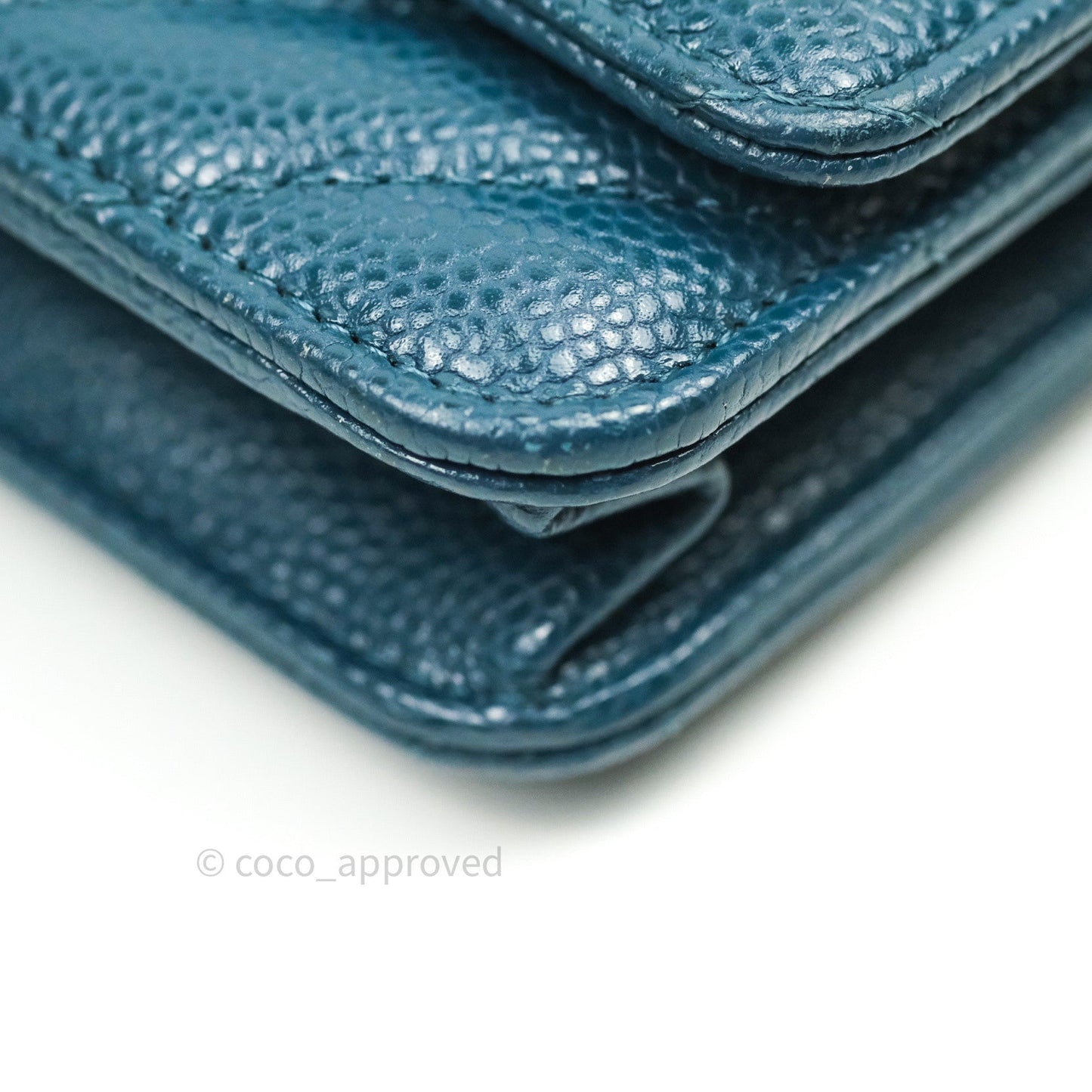 Chanel Chevron Wallet on Chain WOC Blue Caviar Silver Hardware