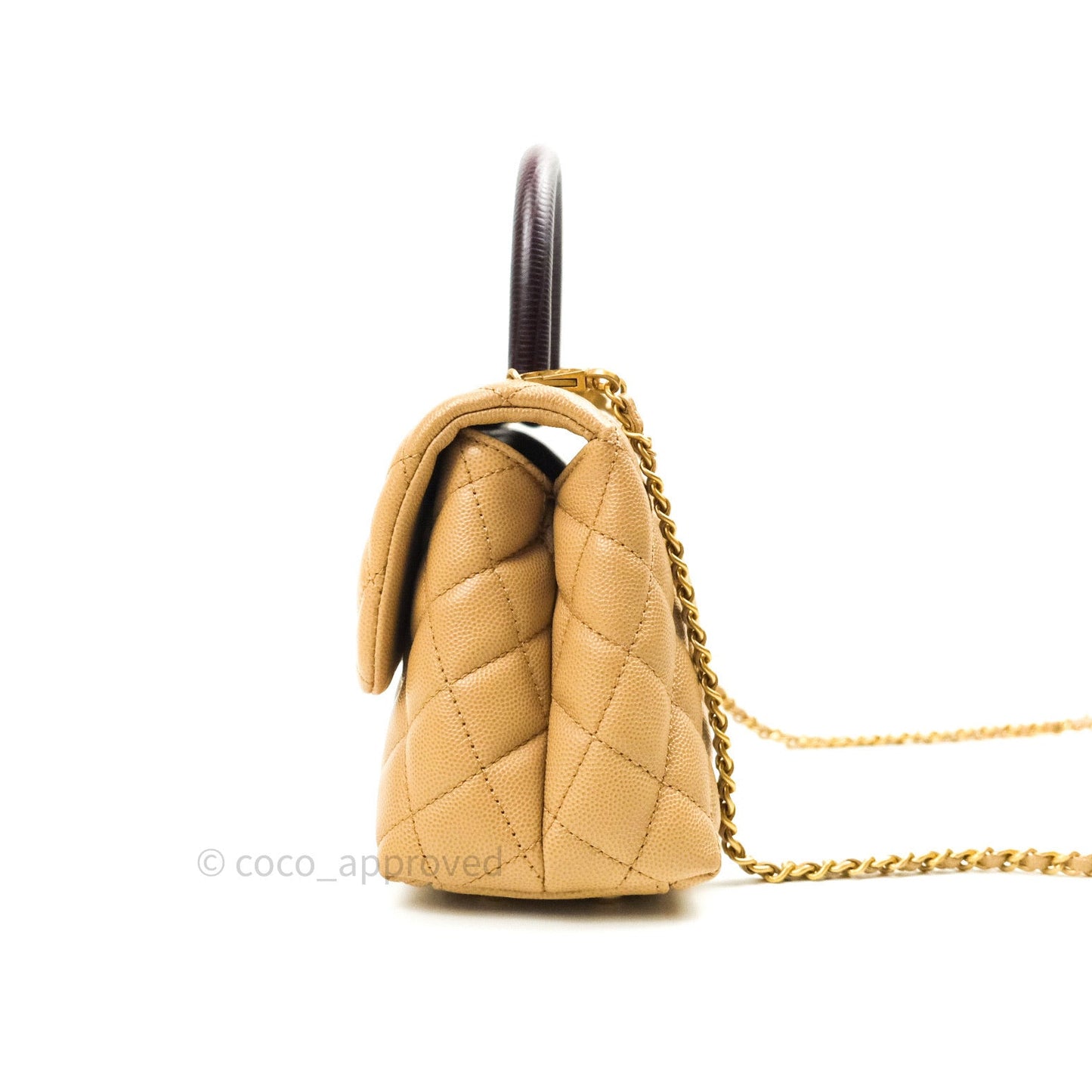 Chanel Mini Coco Handle Quilted Beige Caviar Gold Hardware Lizard Embossed Handle