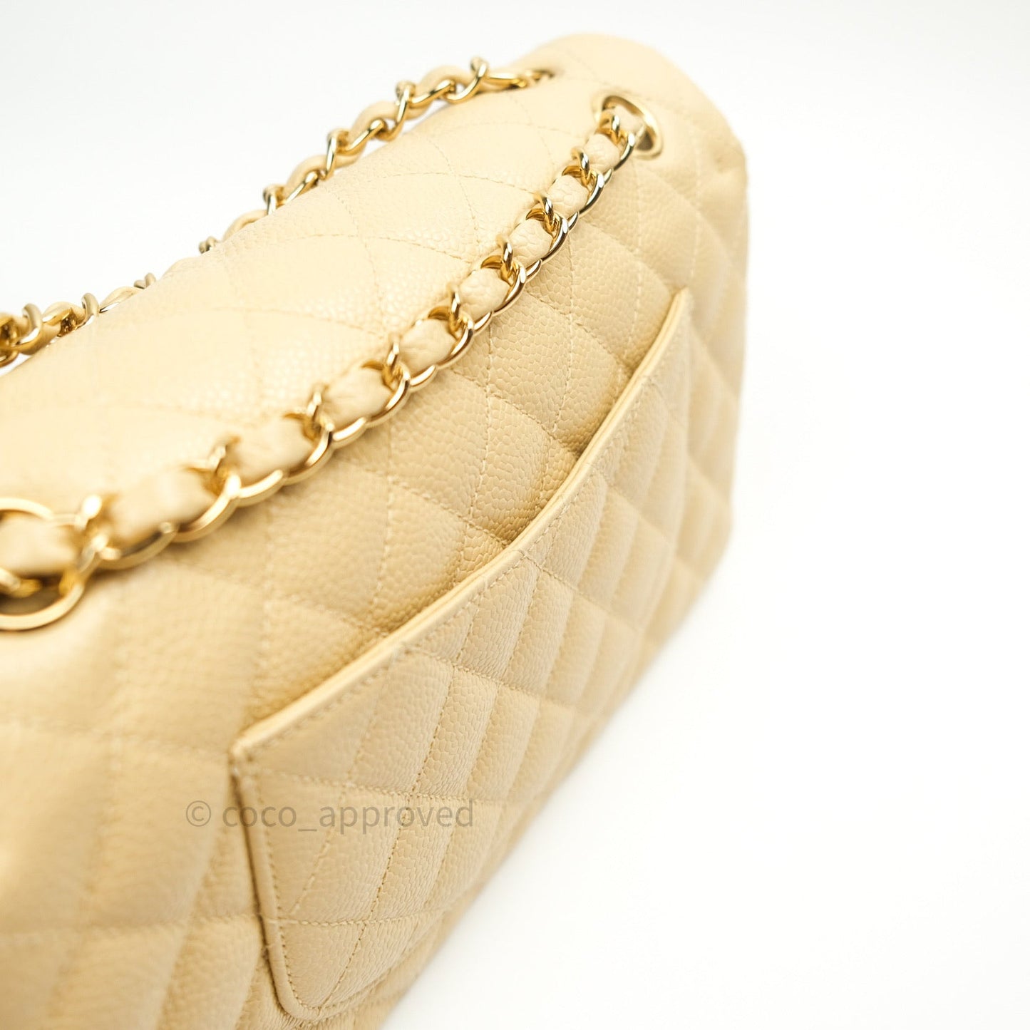 Chanel Vintage Classic Double Flap M/L Beige Caviar 24K Gold Hardware
