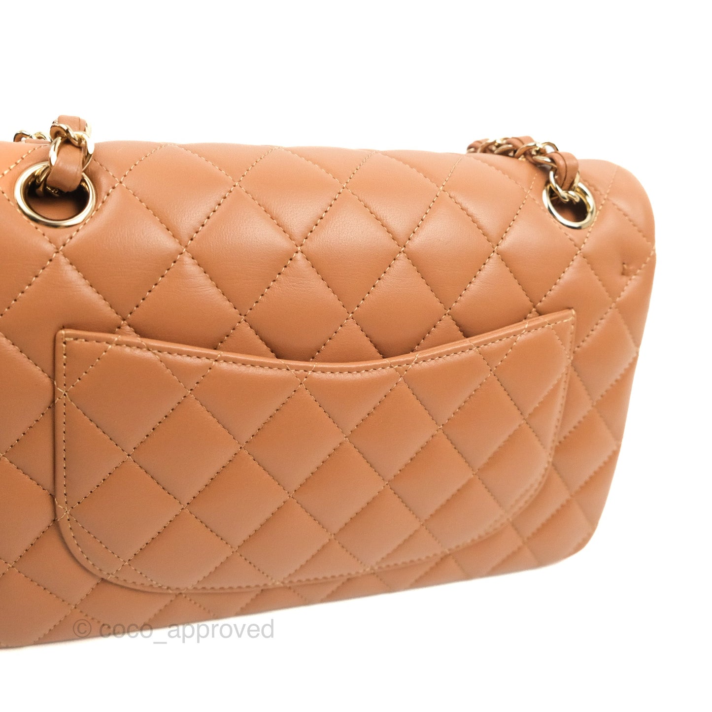 Chanel Small Classic Quilted Flap Dark Beige Caramel Lambskin Gold Hardware