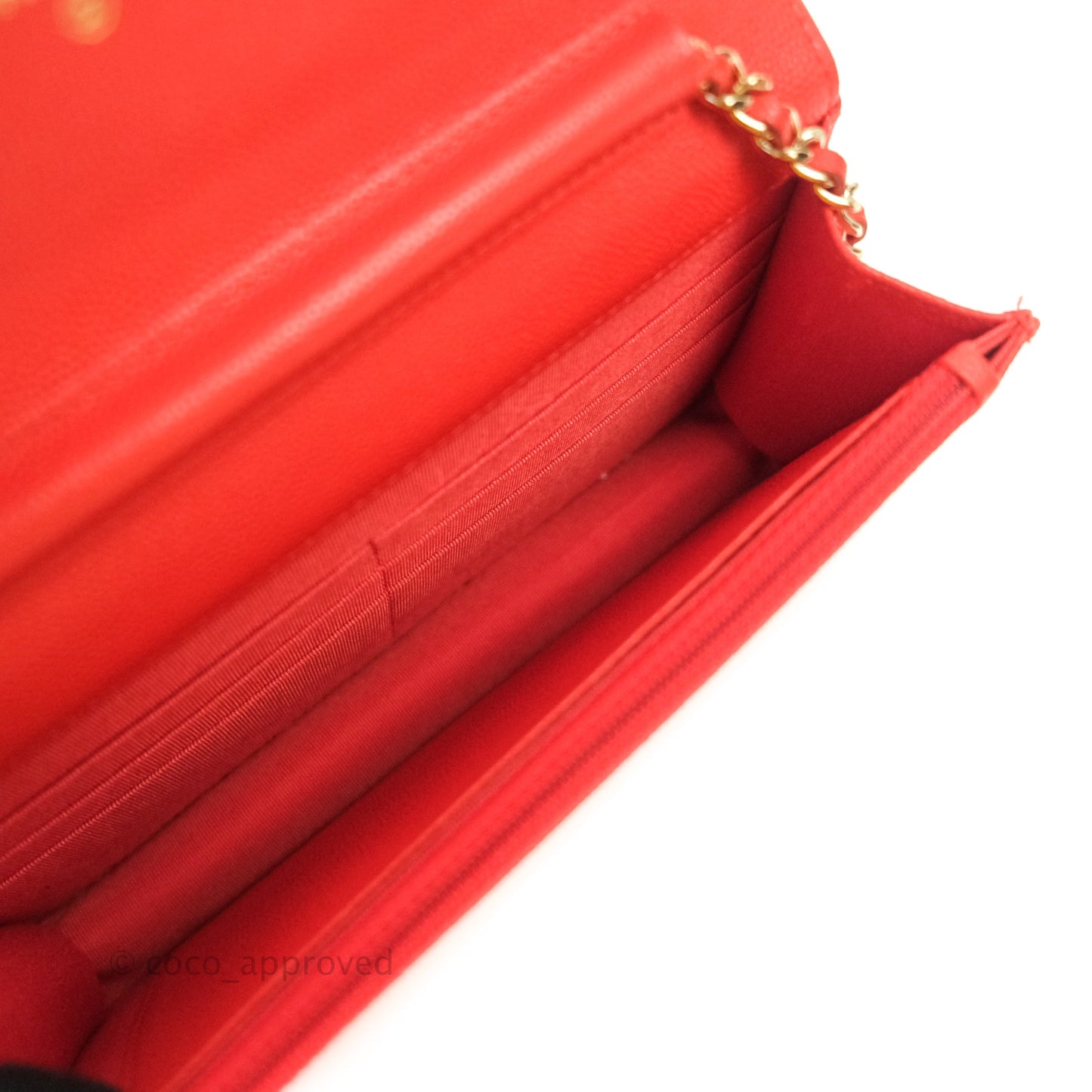 Chanel Quilted Wallet on Chain WOC Red Caviar Gold Hardware