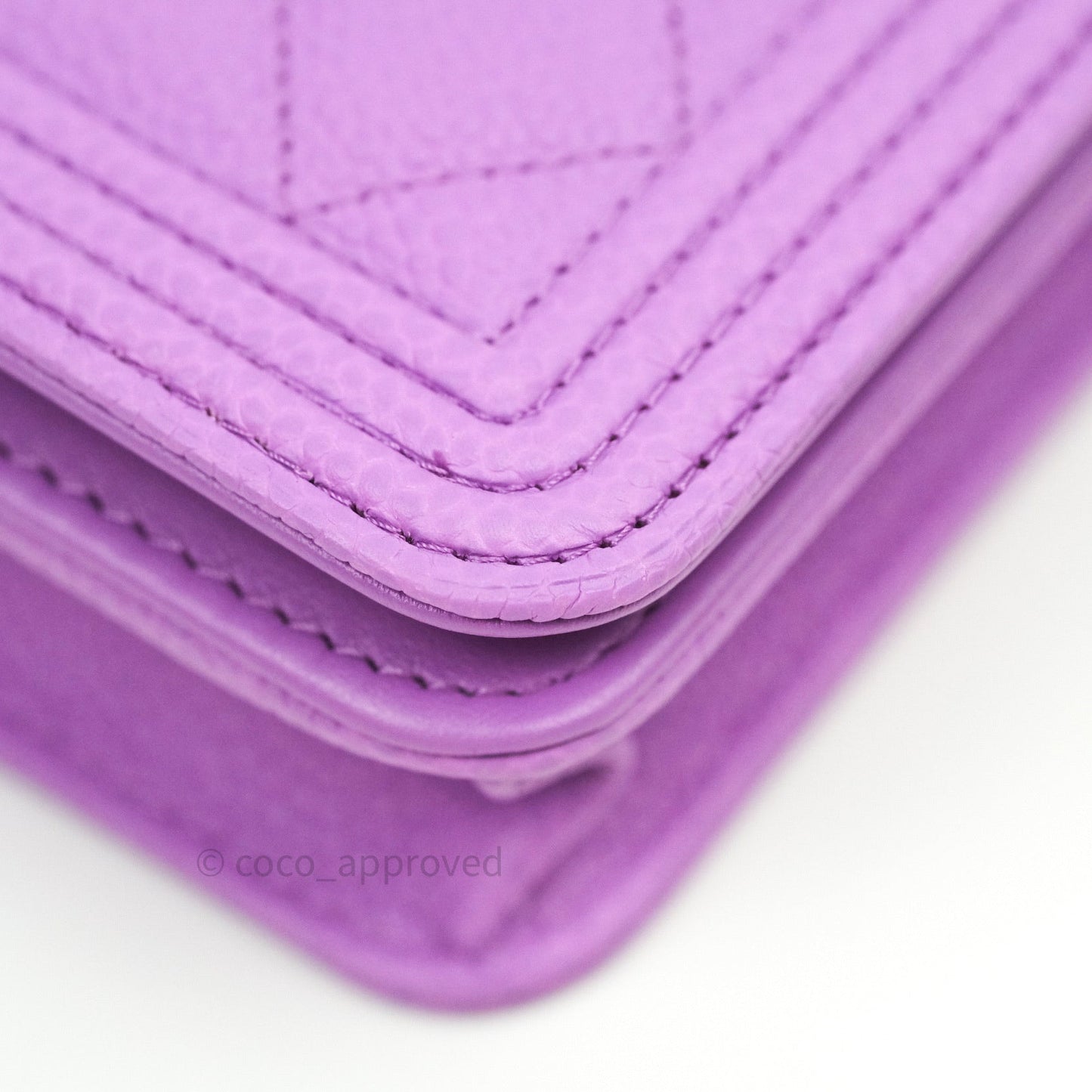 Chanel Quilted Boy Wallet on Chain WOC Purple Caviar Gold Hardware