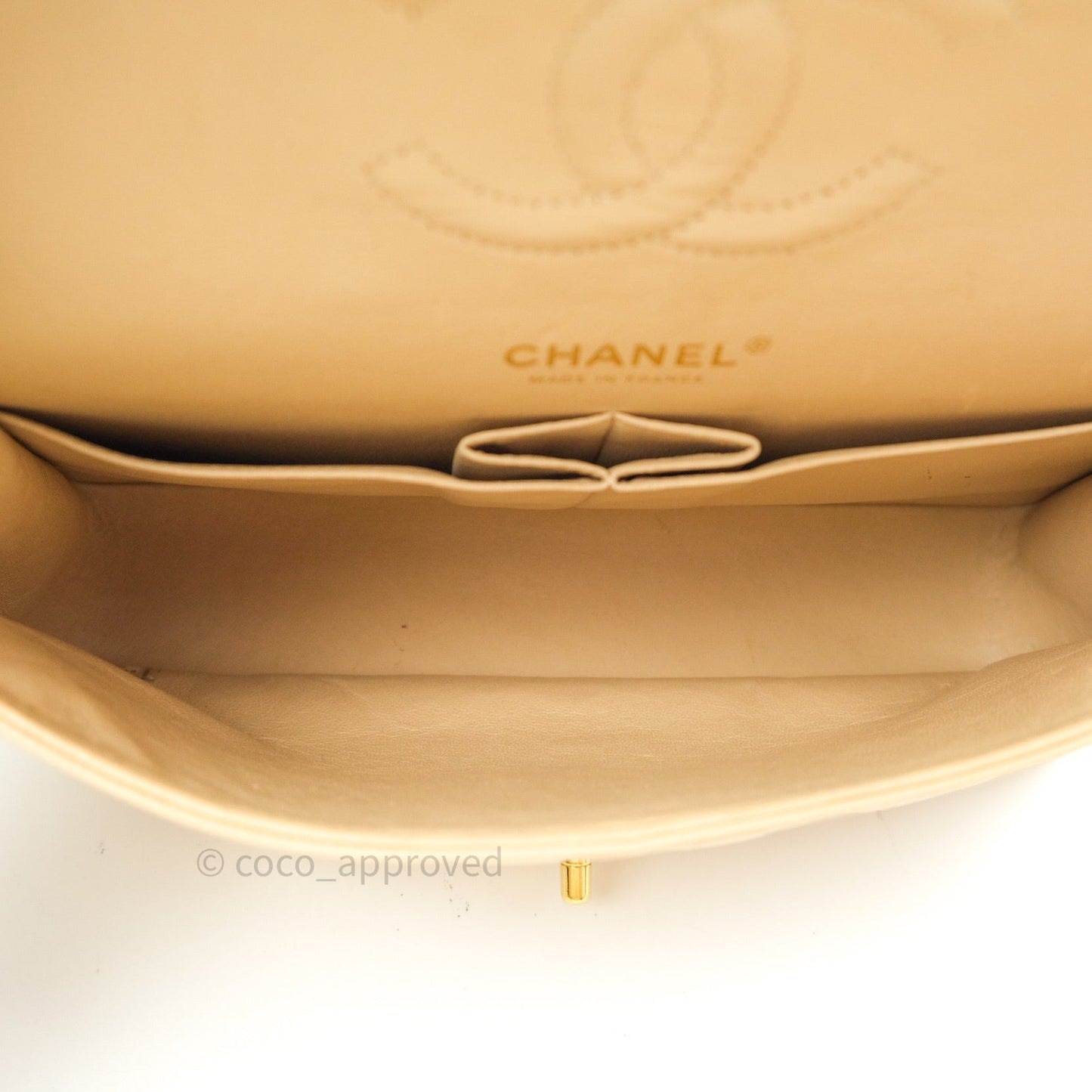 Chanel Quilted M/L Medium Double Flap Beige Clair Caviar Gold Hardware