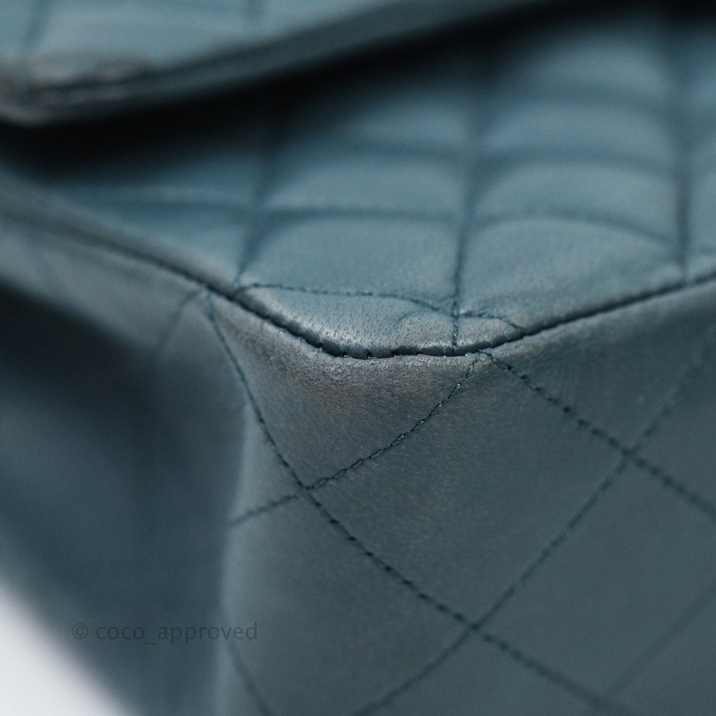 Chanel Classic M/L Medium Double Flap Blue Silver Hardware