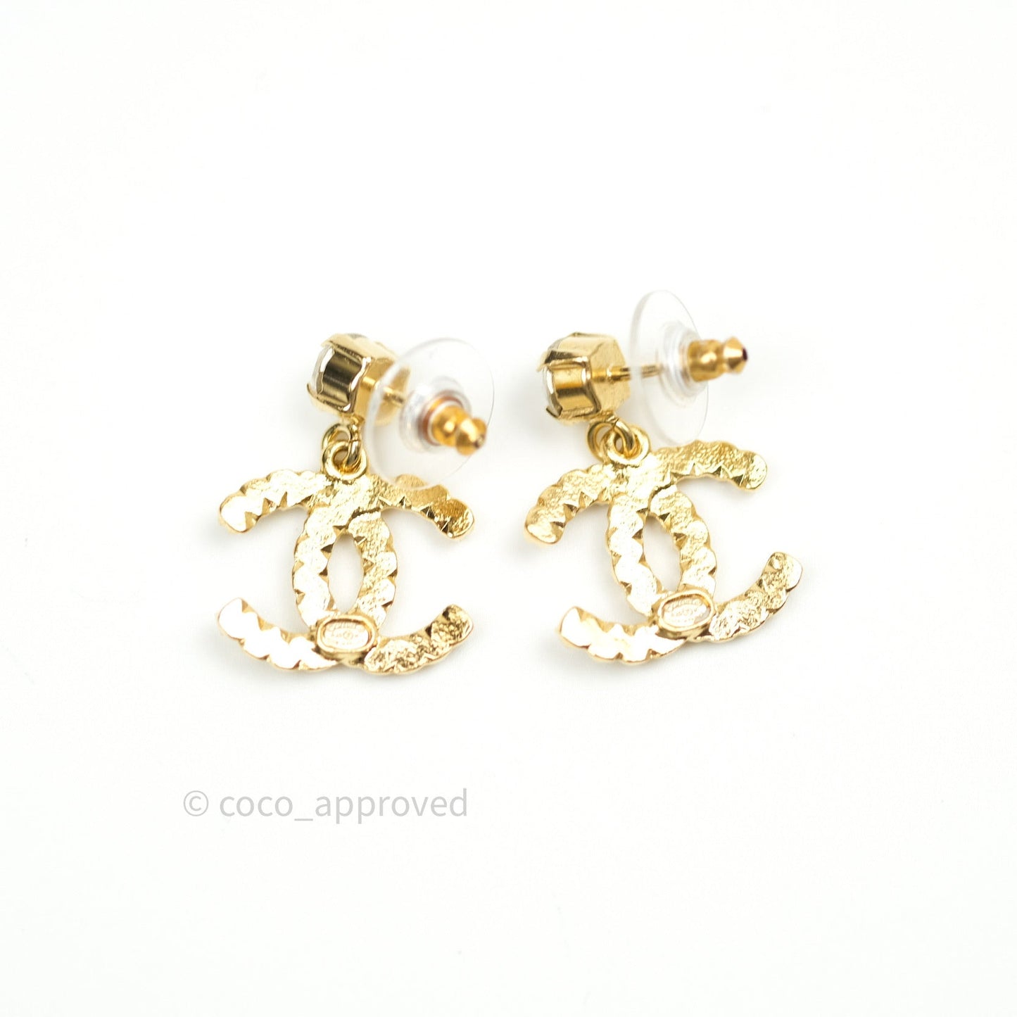 Chanel Earrings Drop CC Gold Crystal