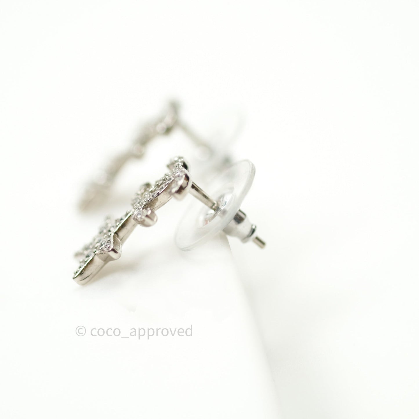 Chanel Crystal CC Star Earrings Silver 20B