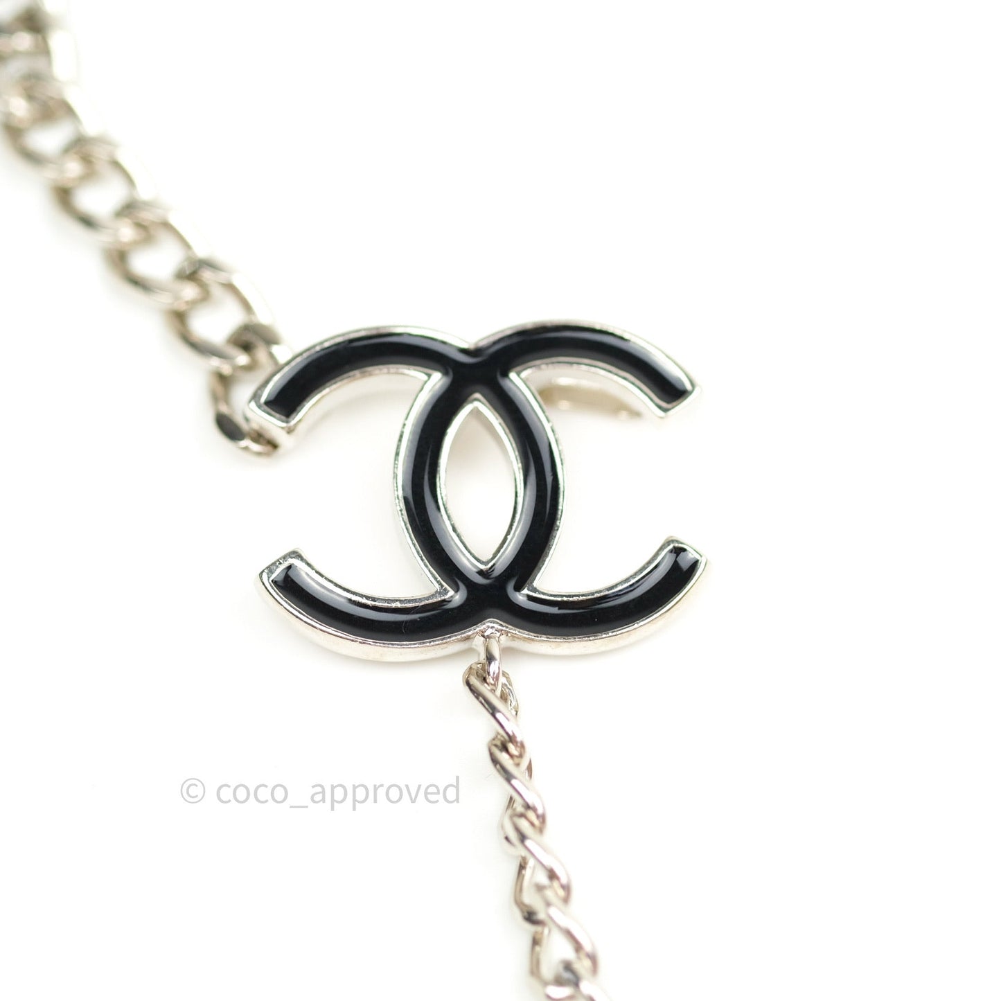 Chanel Black Enamel and Silvertone Chain CC Logo Belt