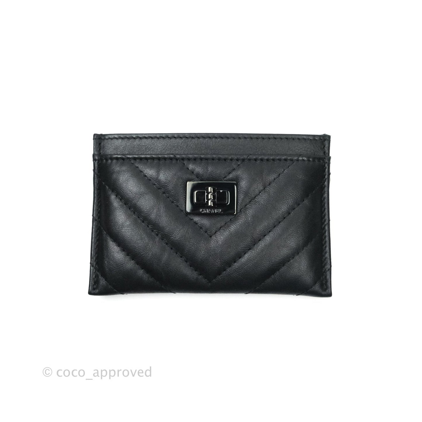 Chanel So Black Chevron Reissue Aged Calfskin Flat Card Holder