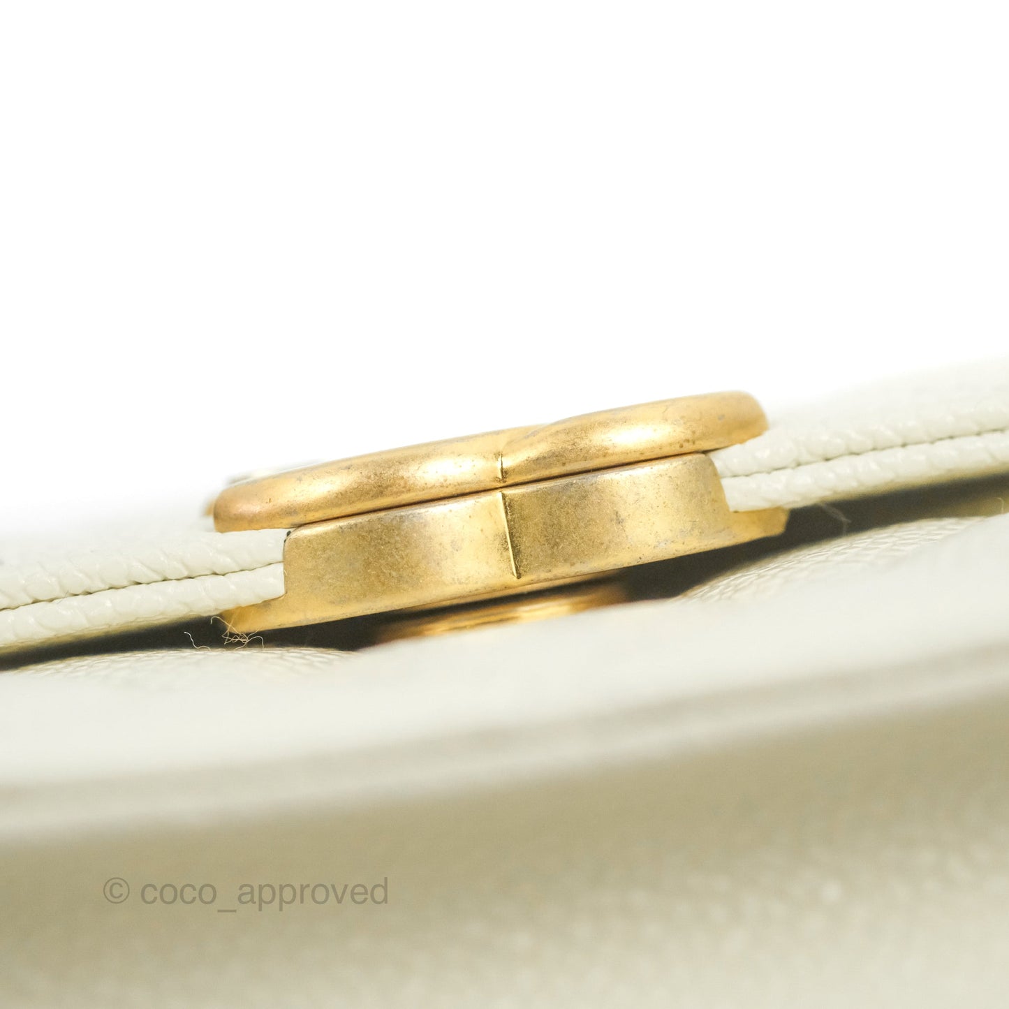 Chanel Mini Clutch With Chain White Caviar Aged Gold Hardware