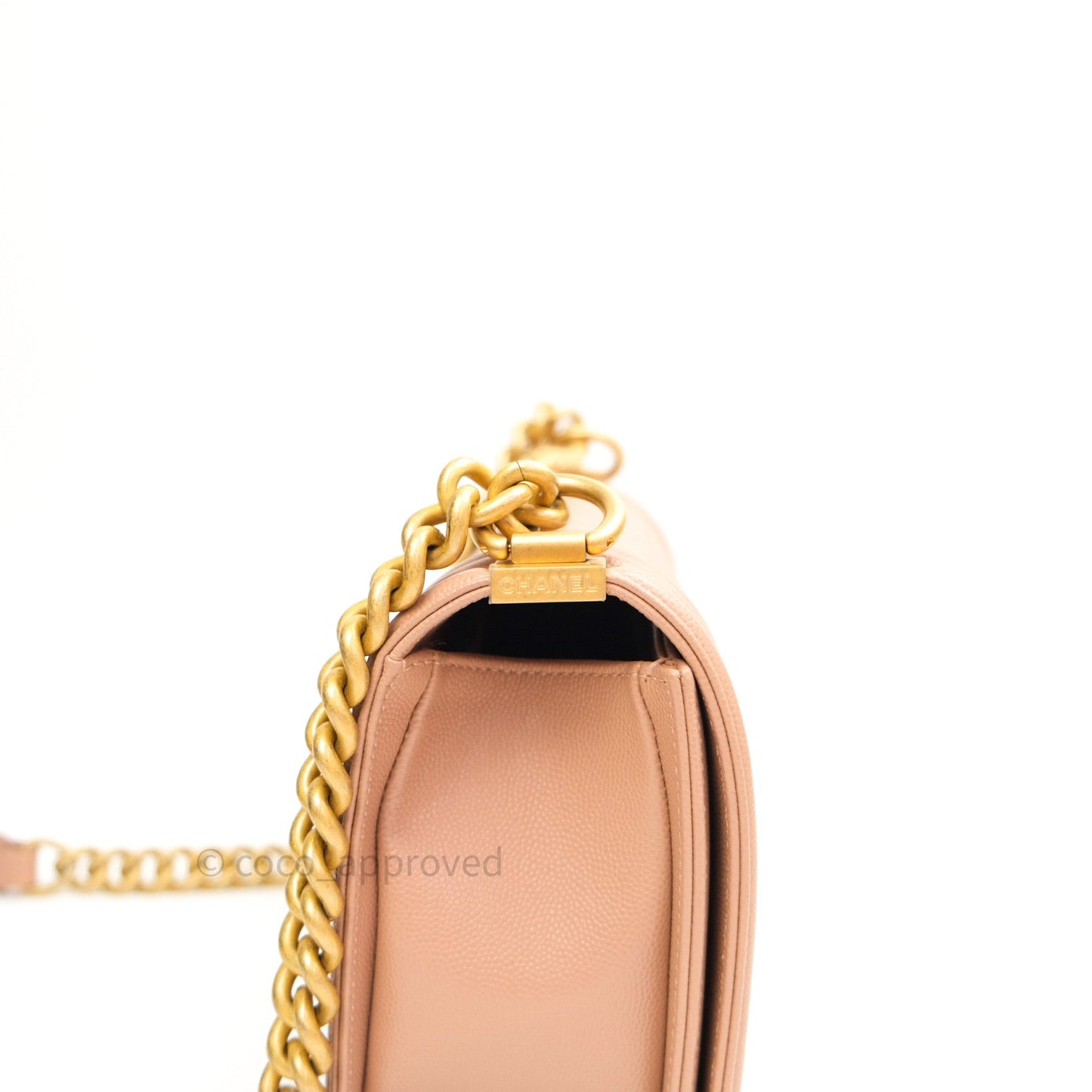 Chanel Quilted Medium Caviar Boy Flap Beige Gold Hardware