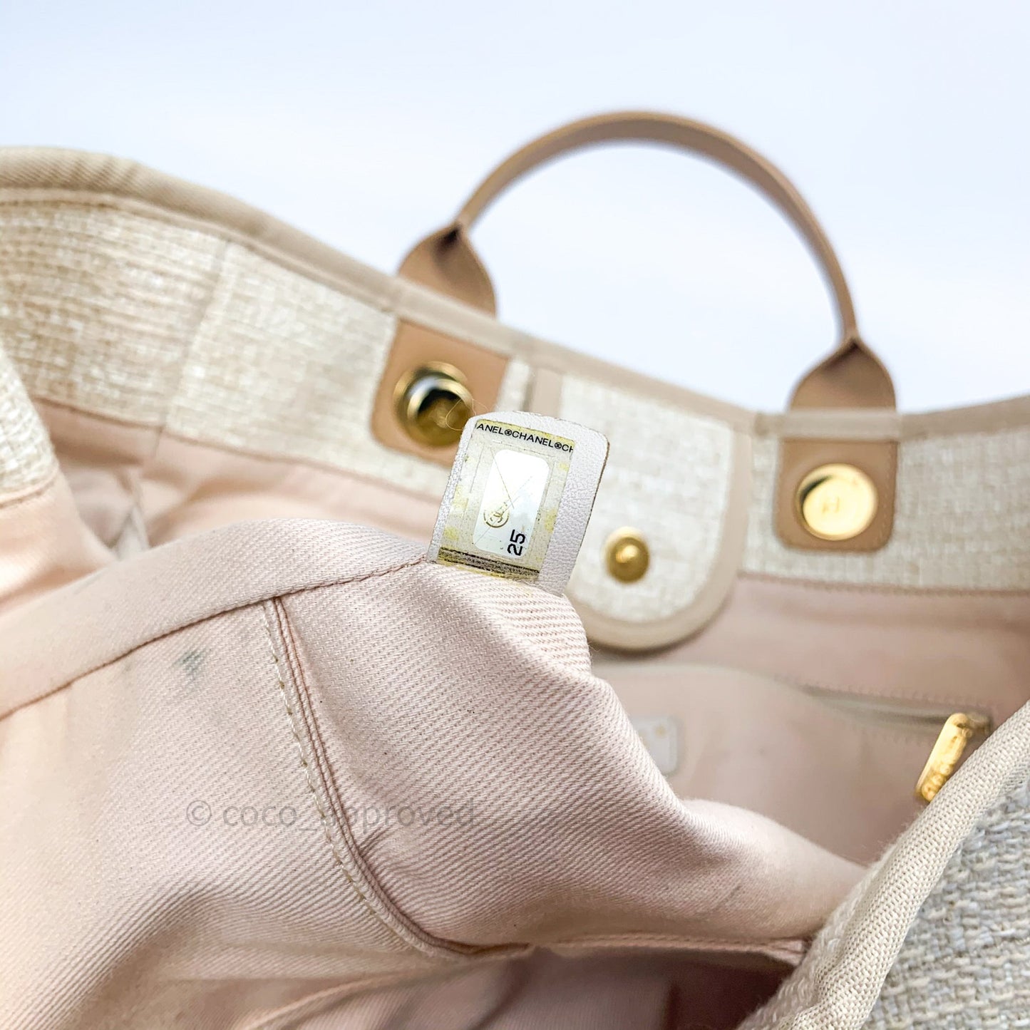 Chanel Canvas Large Deauville Tote Ivory Beige Nude Handles