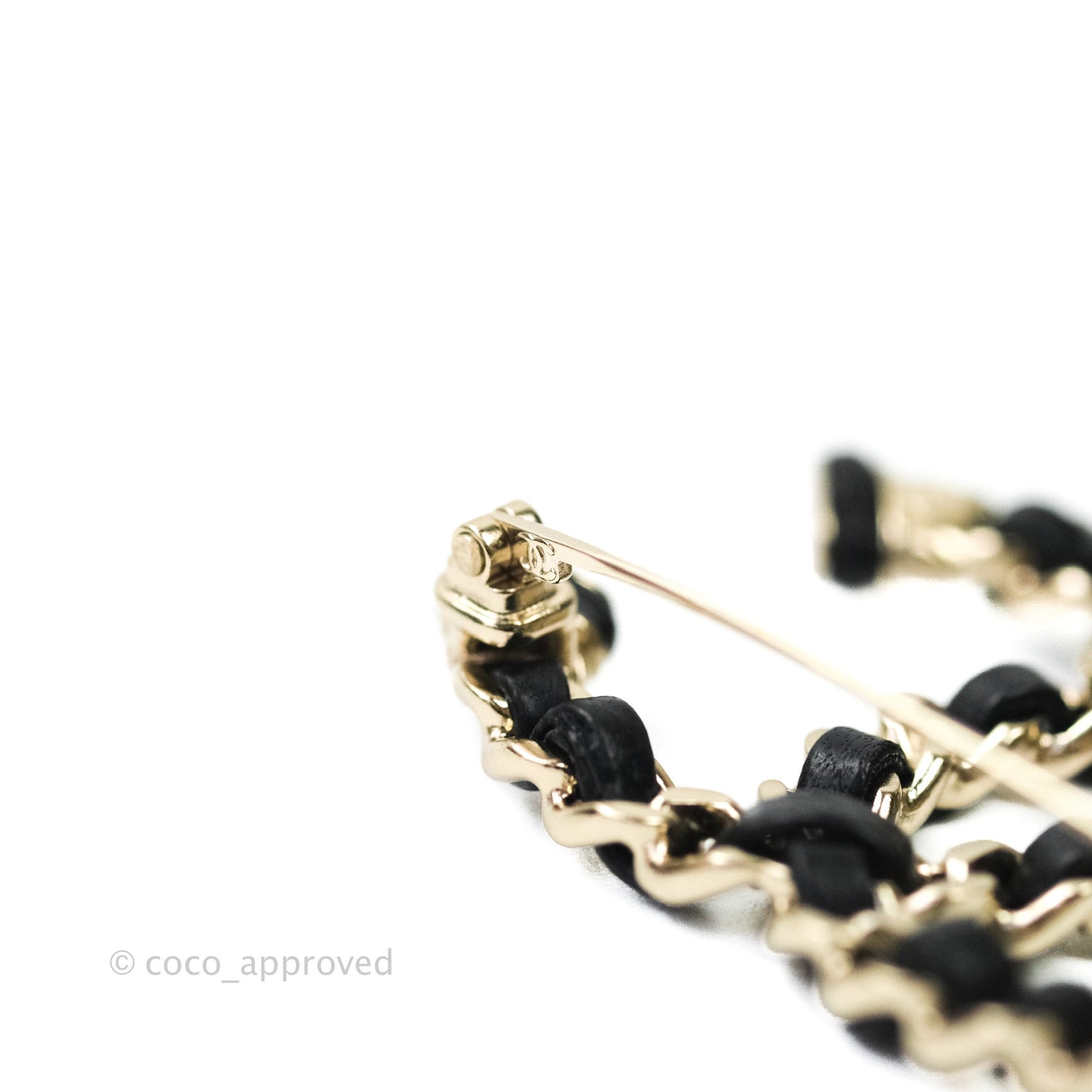 Chanel CC Black Lambskin Brooch in Gold Tone 21S