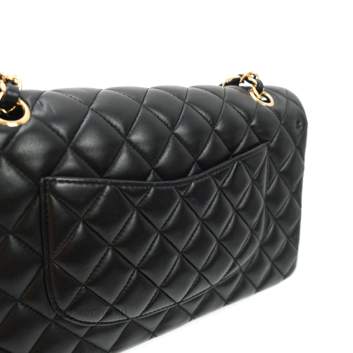 Chanel Classic M/L Medium Double Flap Bag Black Lambskin Gold Hardware