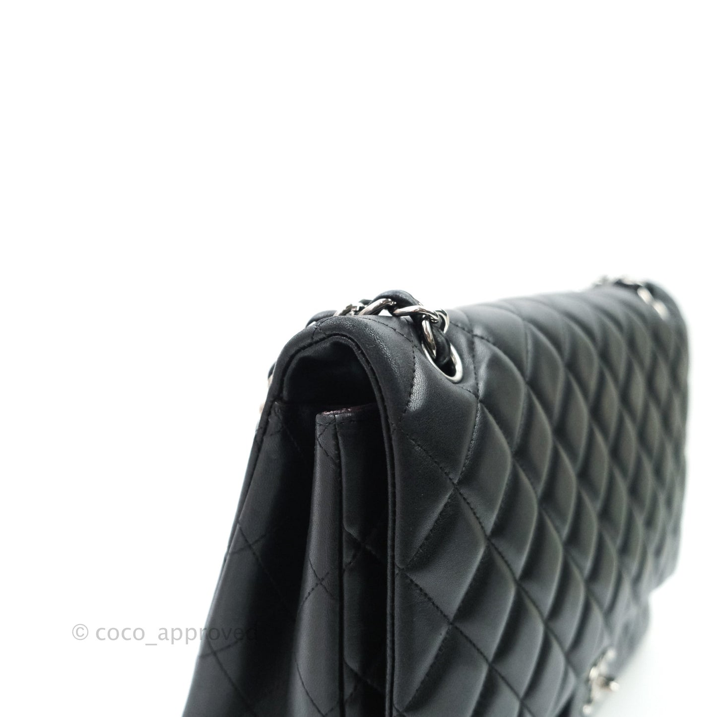 Chanel Quilted Maxi Single Flap Black Lambskin Silver Hardware