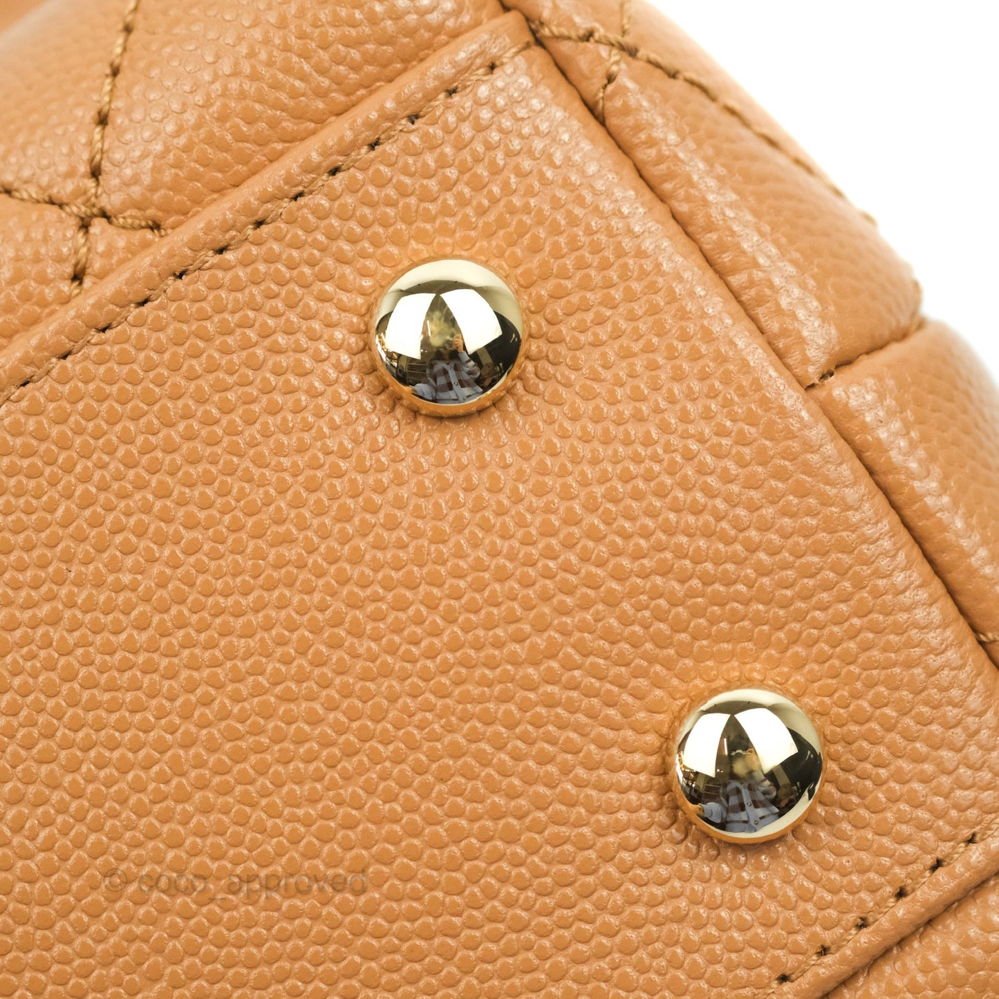 Chanel Mini (Small) Coco Handle Quilted Dark Beige Caramel Caviar Gold Hardware Lizard Embossed Handle 21P