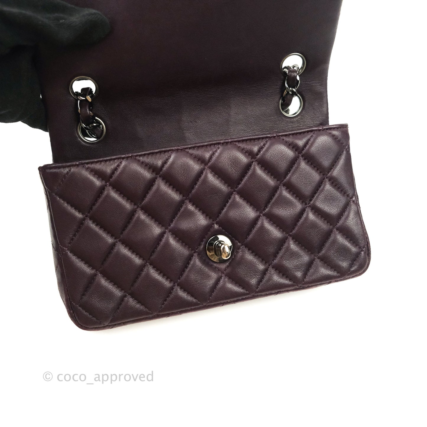 Chanel Quilted Mini Rectangular Purple Lambskin Silver Hardware