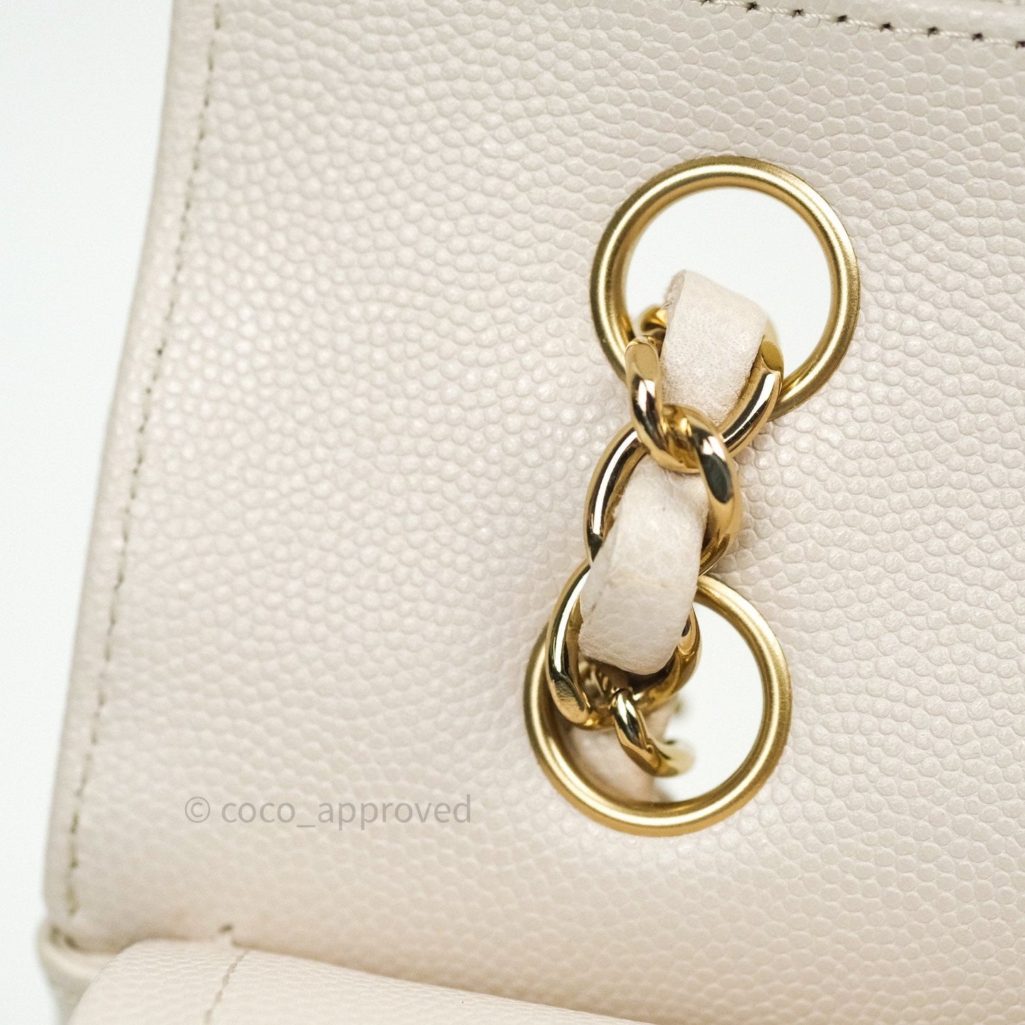 Chanel Classic M/L Medium Double Flap Chevron Ivory Caviar Gold Hardware