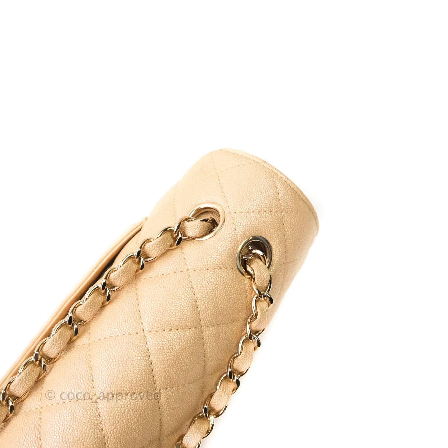 Chanel Classic M/L Medium Double Flap Iridescent Beige Caviar Gold Hardware 19S