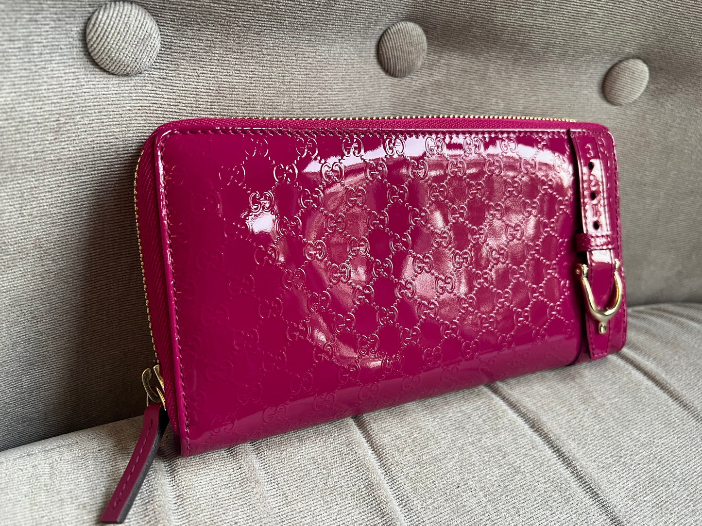 Luxury Gucci Pink Patent Guccissima Print Wallet