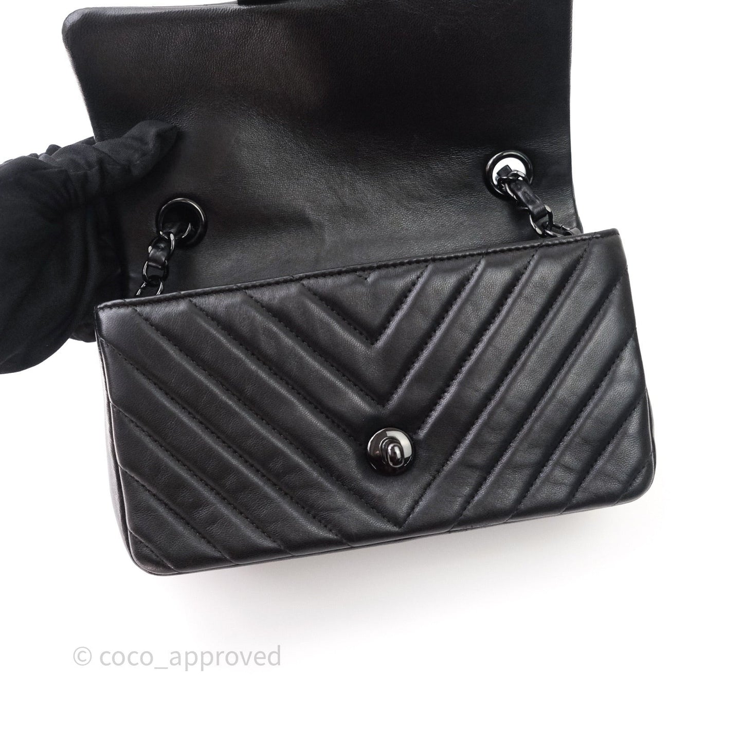 Chanel Quilted Mini Rectangular Black Chevron Lambskin So Black Hardware