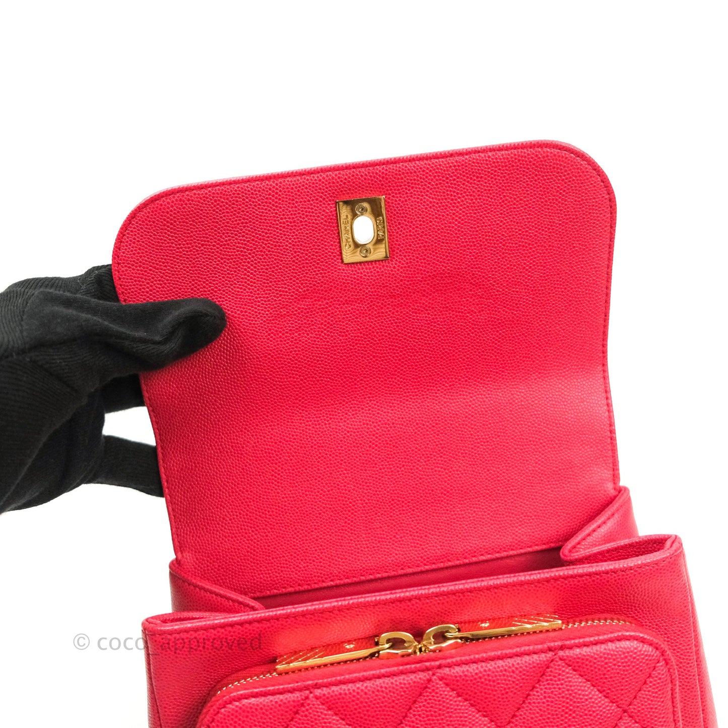 Chanel Quilted Small Business Affinity Flap Rosy Red Caviar Gold Hardware