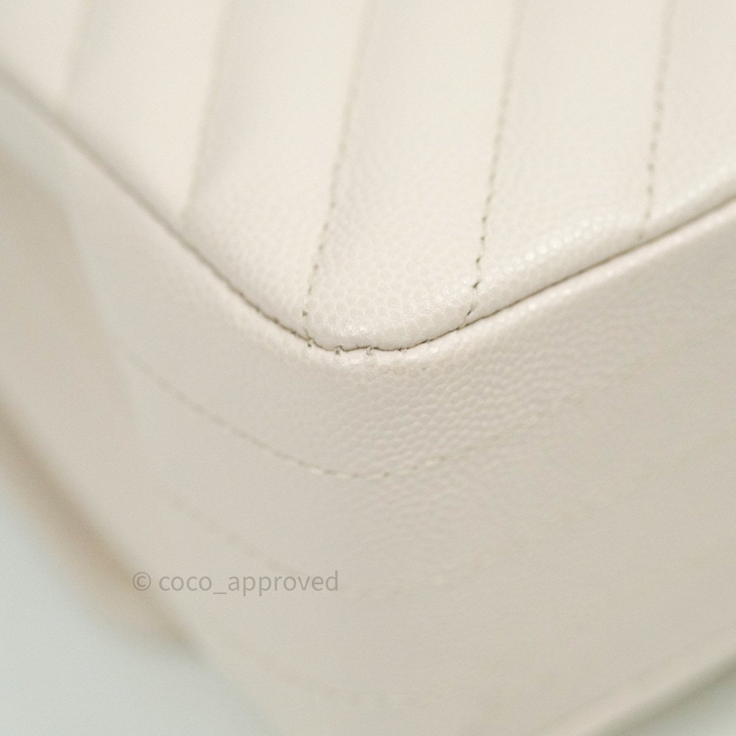 Chanel Classic M/L Medium Double Flap Chevron Ivory Caviar Gold Hardware