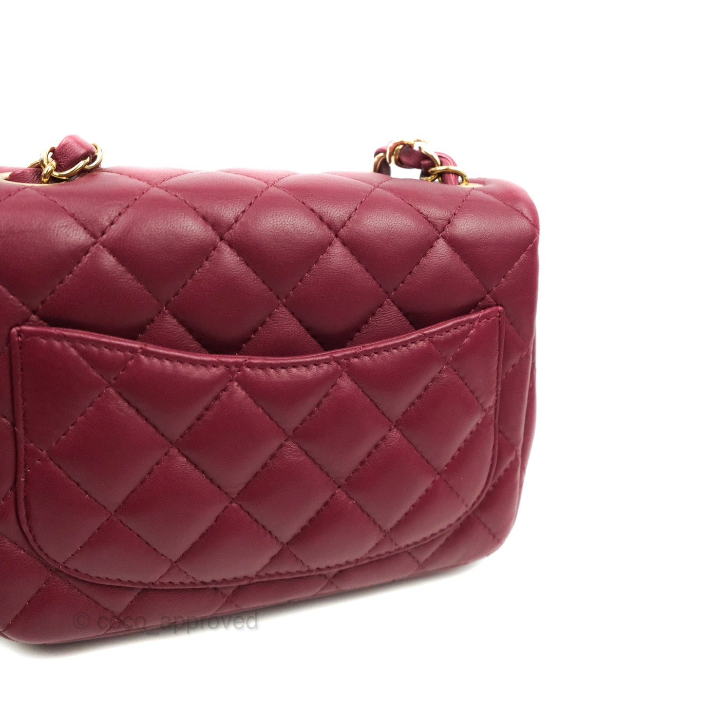 Chanel Quilted Mini Square Dark Red Burgundy Lambskin Gold Hardware 21K
