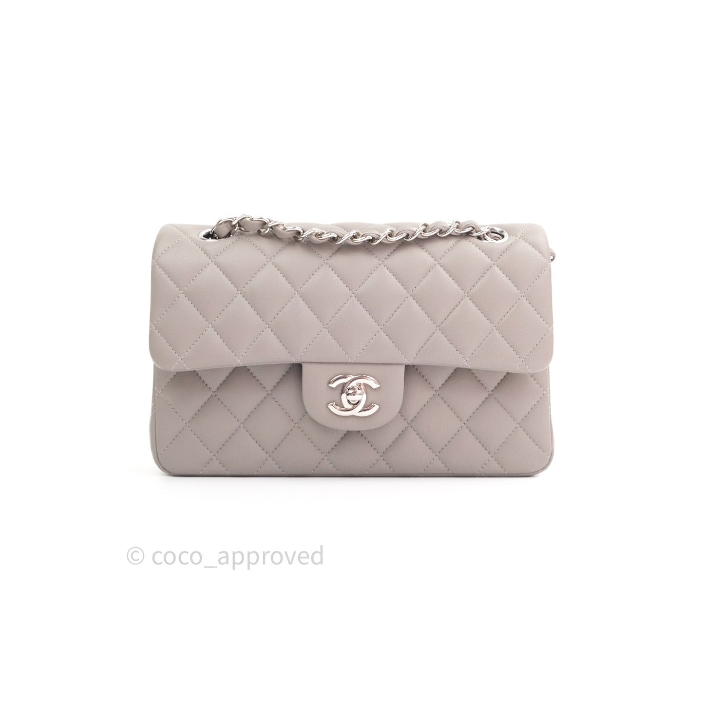 Chanel Classic Small S/M Flap Grey Lambskin Silver Hardware