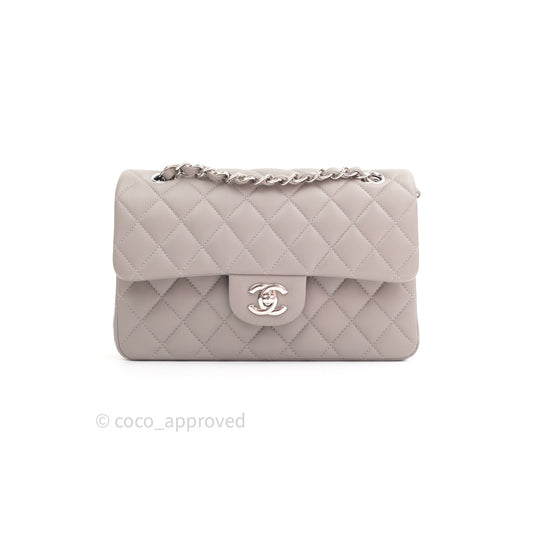 Chanel Classic Small S/M Flap Grey Lambskin Silver Hardware