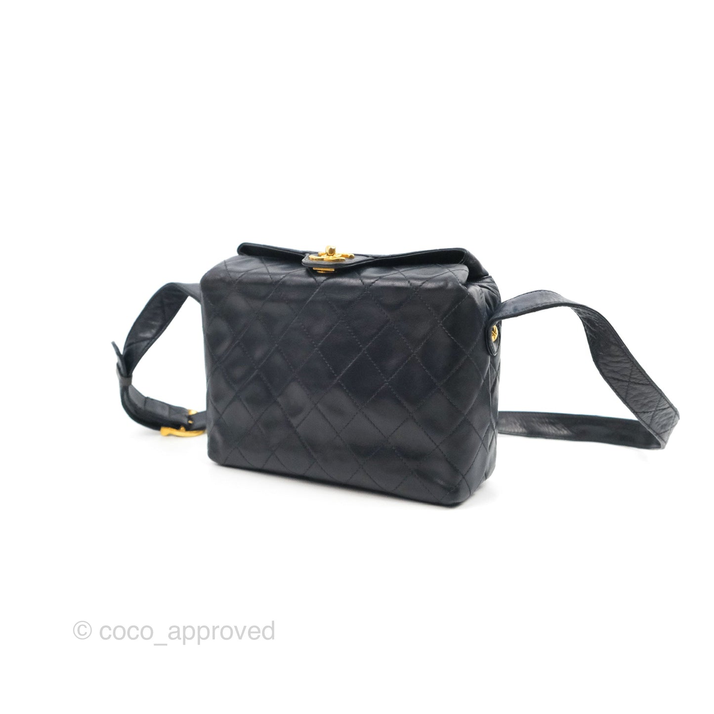 Chanel Vintage CC Box Shoulder Bag Navy Lambskin Gold Hardware