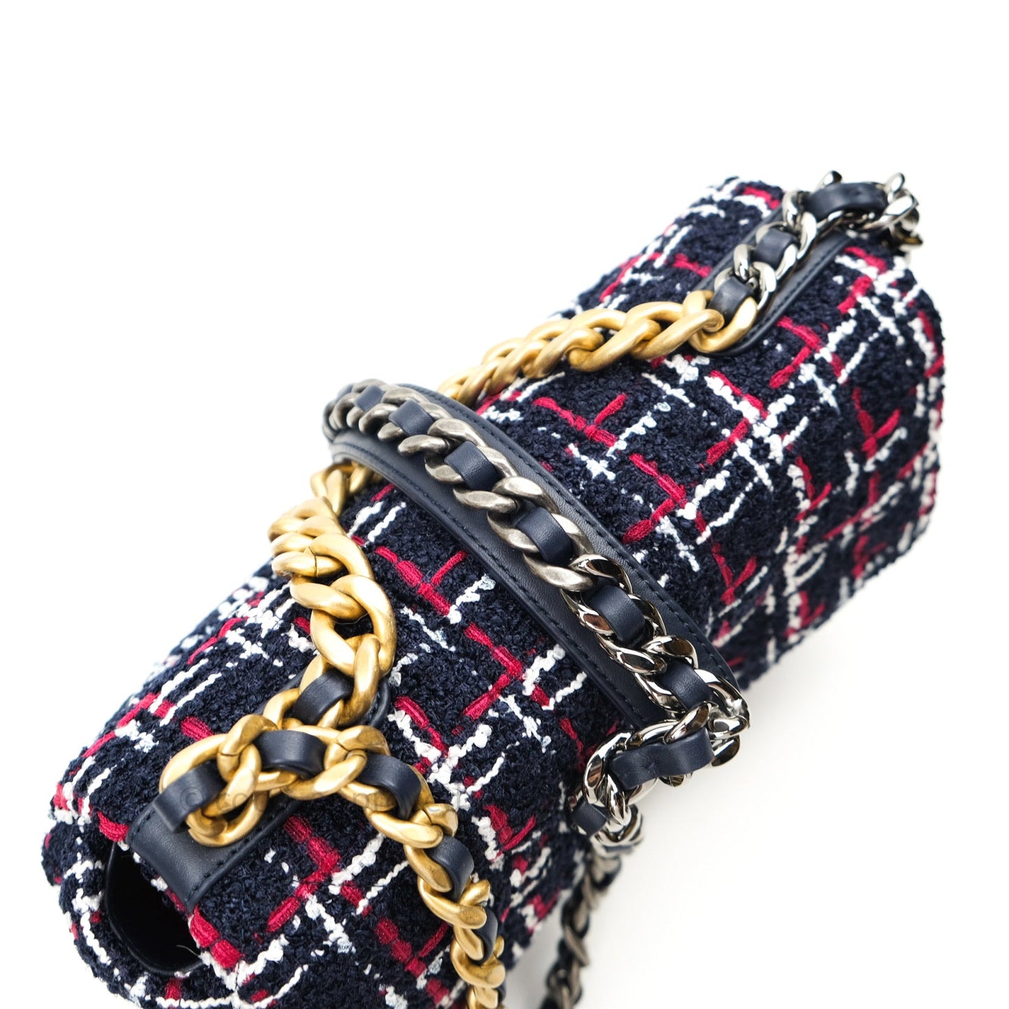 Chanel 19 Small Tweed Red Navy Mixed Hardware