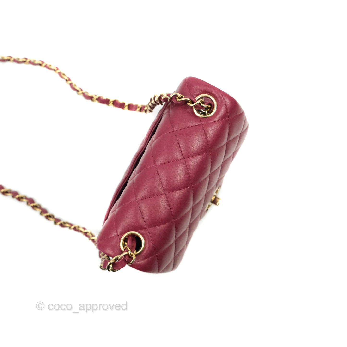 Chanel Quilted Mini Square Dark Red Burgundy Lambskin Gold Hardware 21K