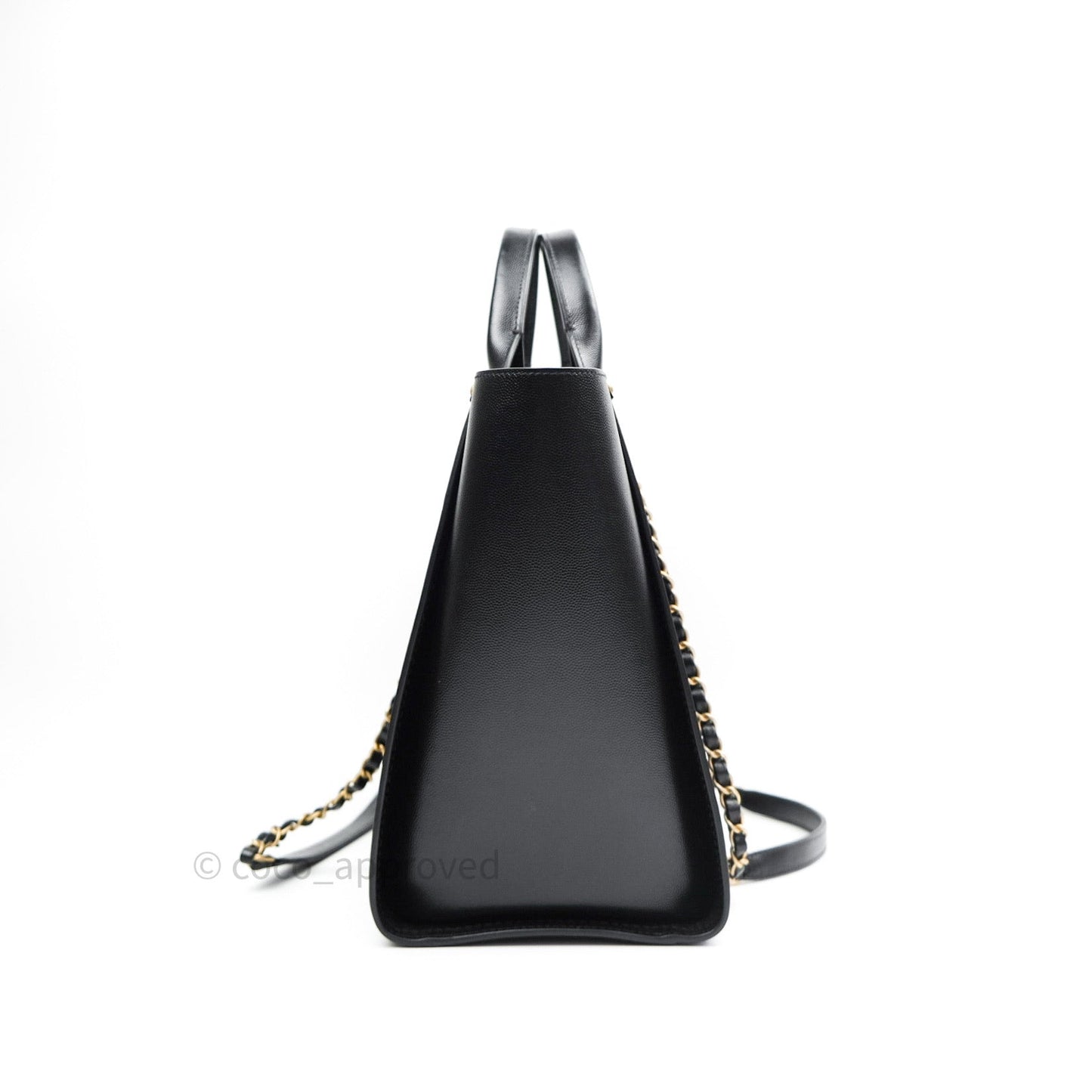 Chanel Small Studded Deauville Tote Black Caviar Gold Hardware