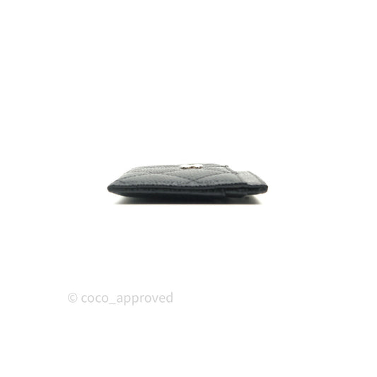 Chanel Black Classic Caviar Flat Card Holder Silver Hardware
