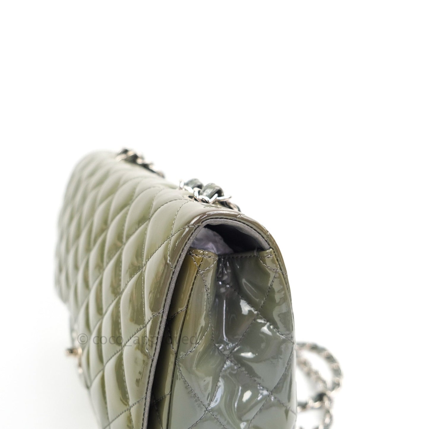 Chanel Jumbo Single Flap Light Green Patent Leather Silver Hardware⁣⁣