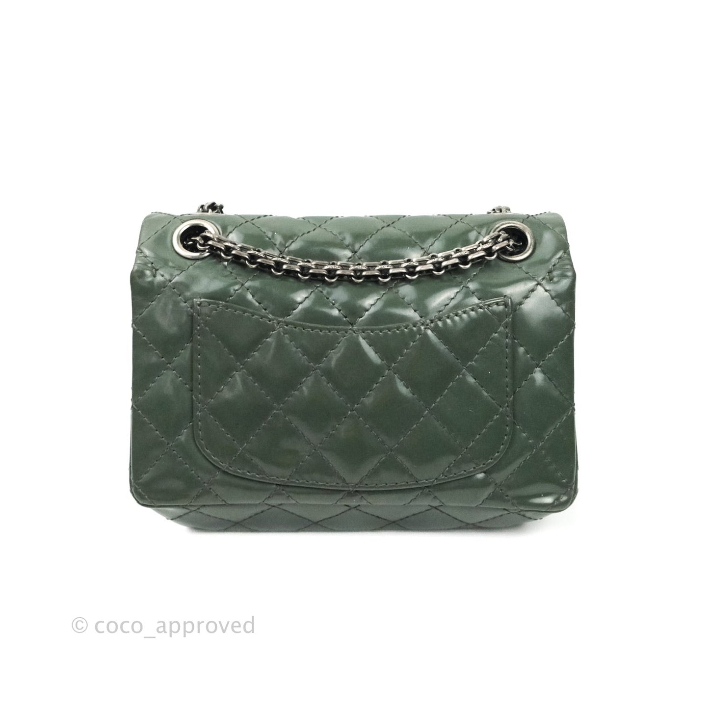 Chanel Mini Reissue 224 Army Green Patent Ruthenium Hardware Double Layer