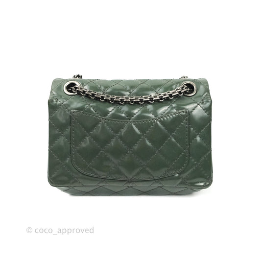 Chanel Mini Reissue 224 Army Green Patent Ruthenium Hardware Double Layer