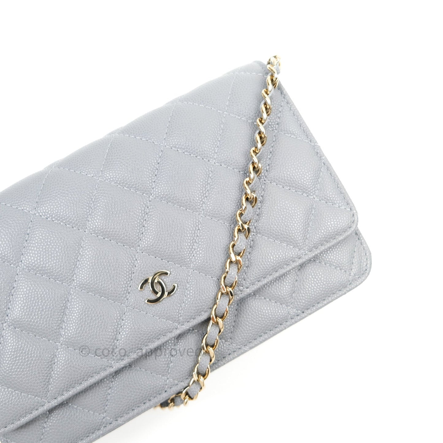 Chanel Caviar Quilted Wallet on Chain WOC Grey Light Gold Hardware 20C