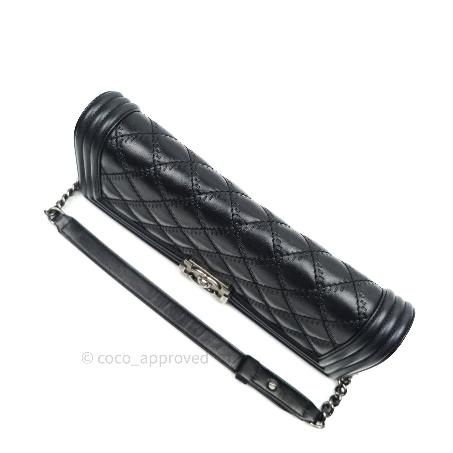 Chanel Quilted Boy Convertible Clutch Flap Black Calfskin With Chain