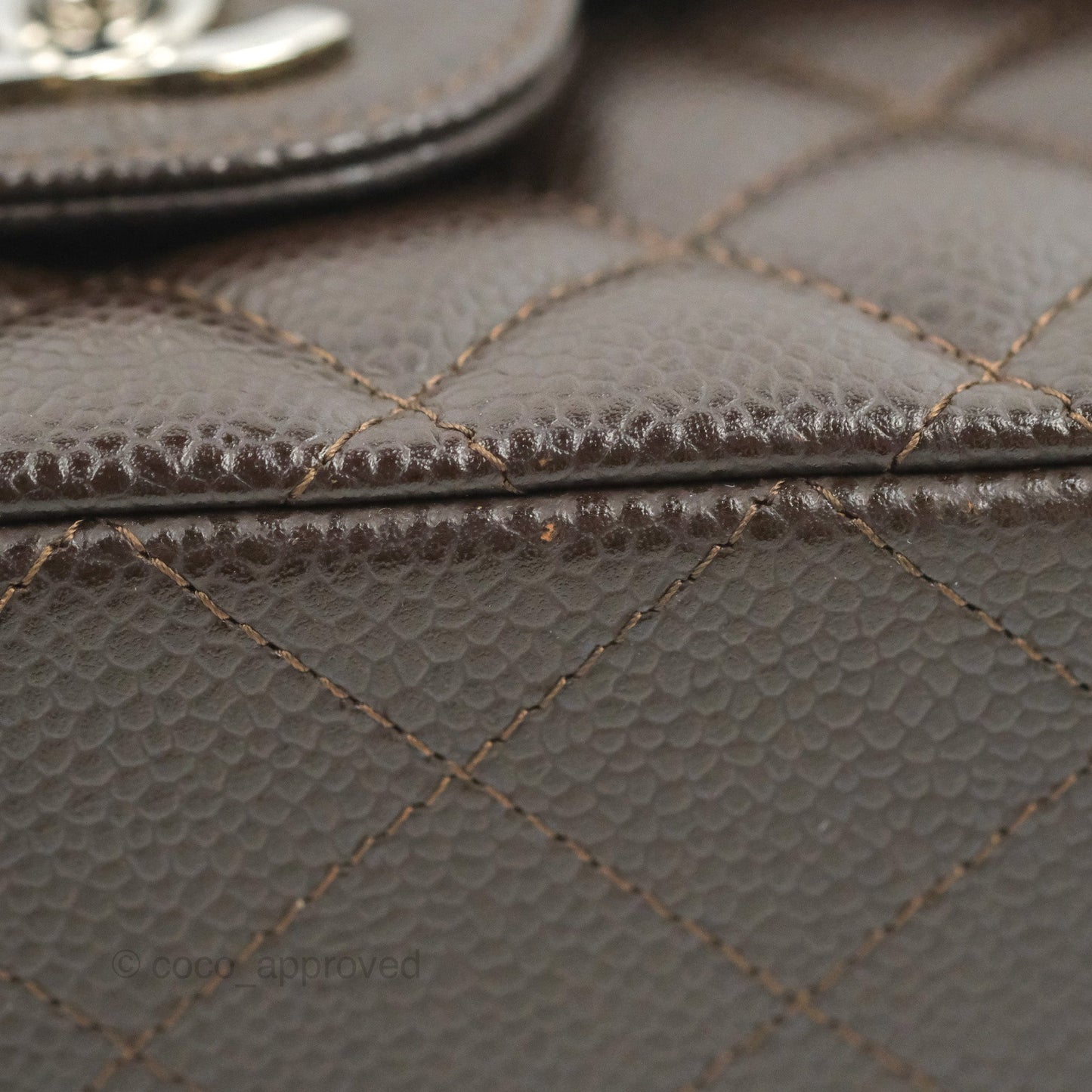Chanel Classic M/L Medium Flap Quilted Dark Chocolate Brown Caviar Silver Hardware